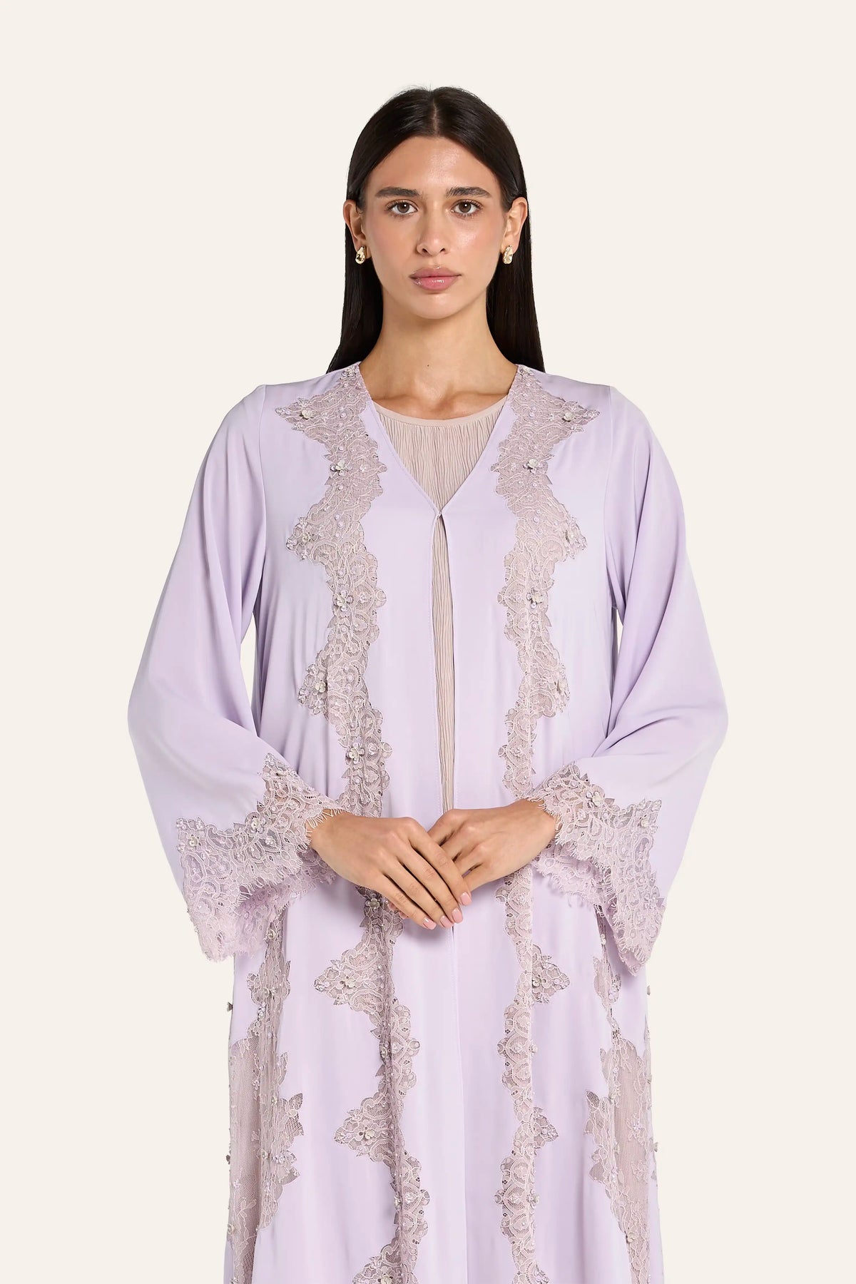 Louzan Dantel Lace Abaya - Mauve - Image 1