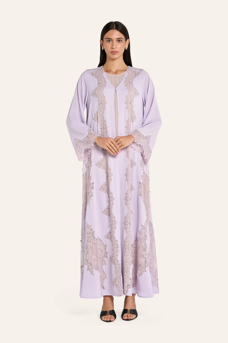 Louzan Dantel Lace Abaya - Mauve - Image 2