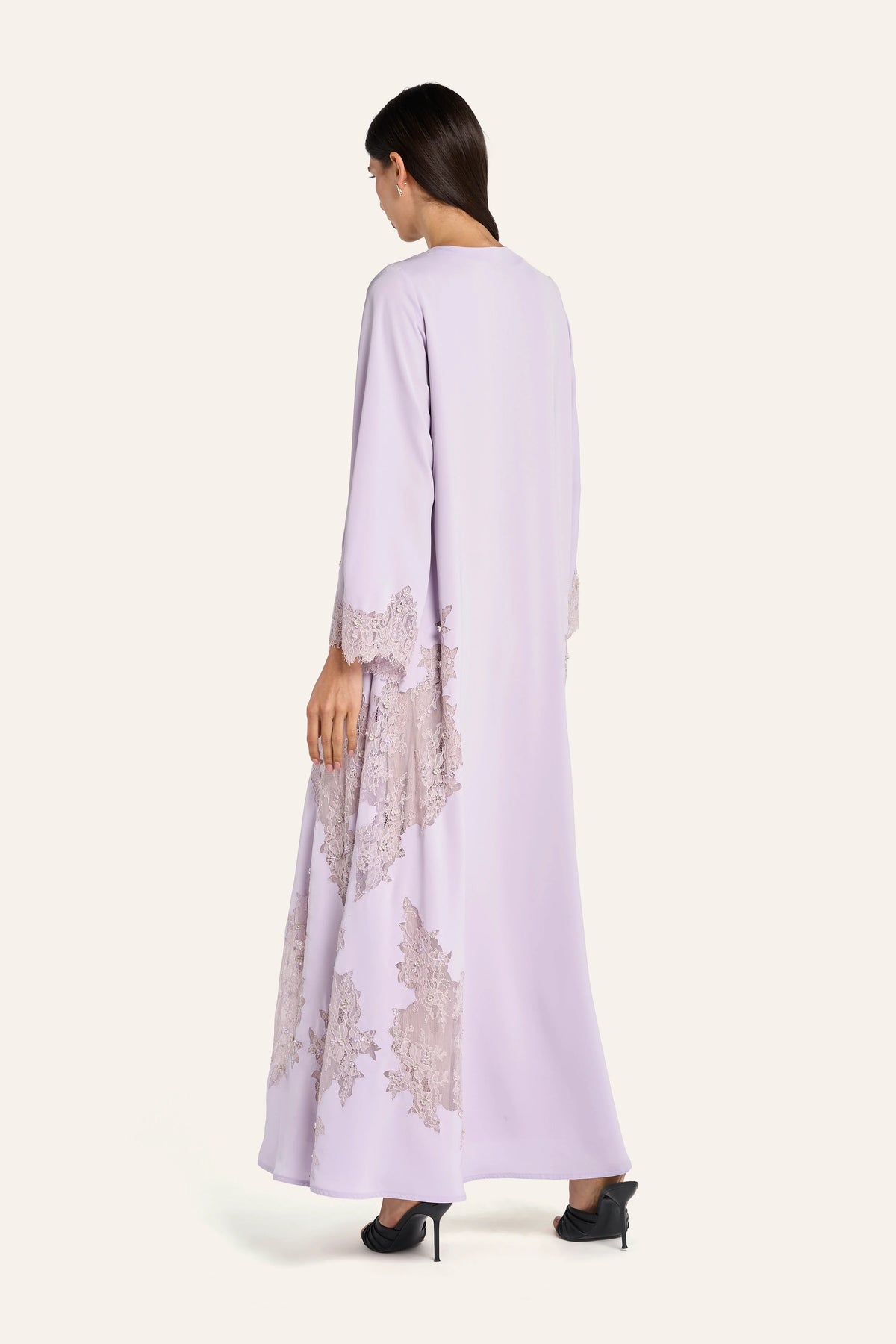 Louzan Dantel Lace Abaya - Mauve - Image 4