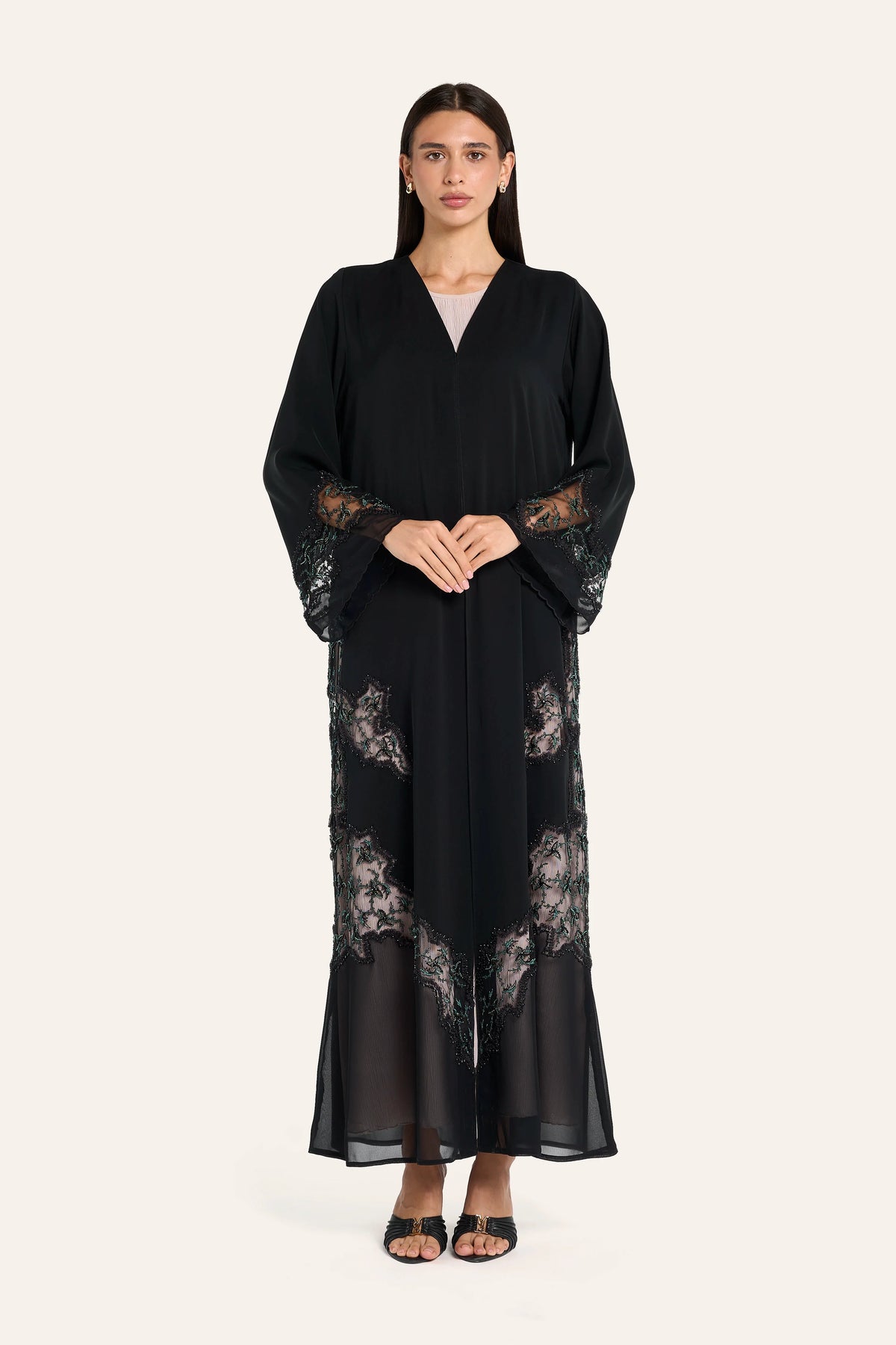 Louzan Organza Ribbon Abaya - Black - Image 2