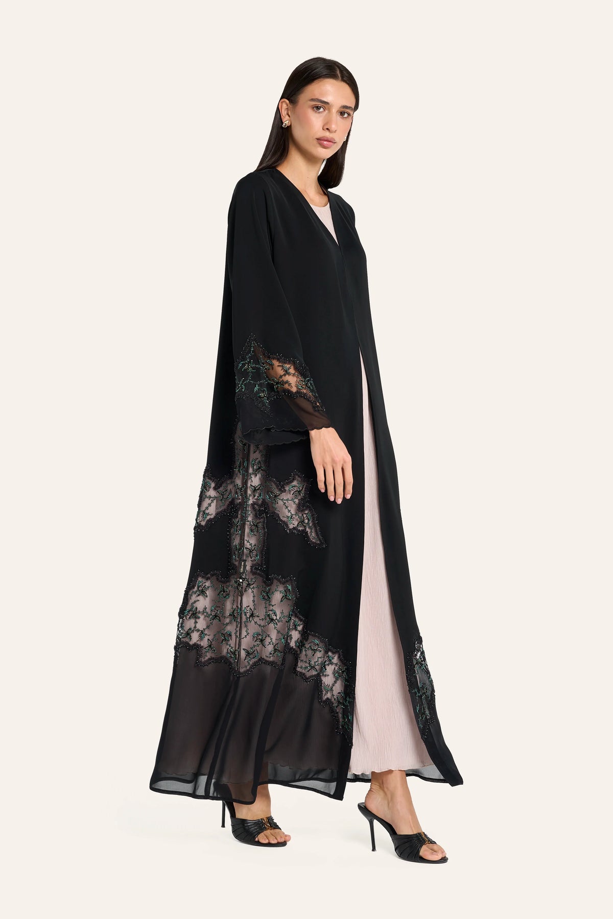 Louzan Organza Ribbon Abaya - Black - Image 3