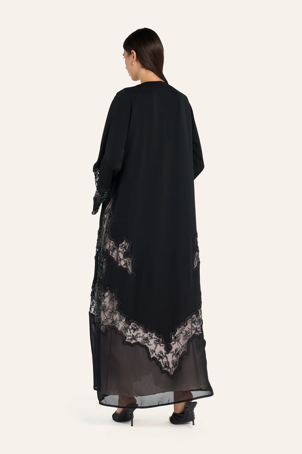 Louzan Organza Ribbon Abaya - Black - Image 4