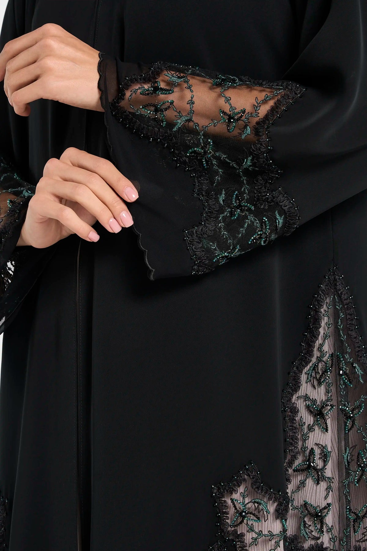 Louzan Organza Ribbon Abaya - Black - Image 5