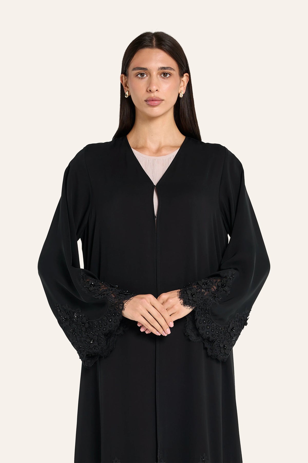 Louzan V-Neck Tonal Embellished Abaya - Black - Image 1