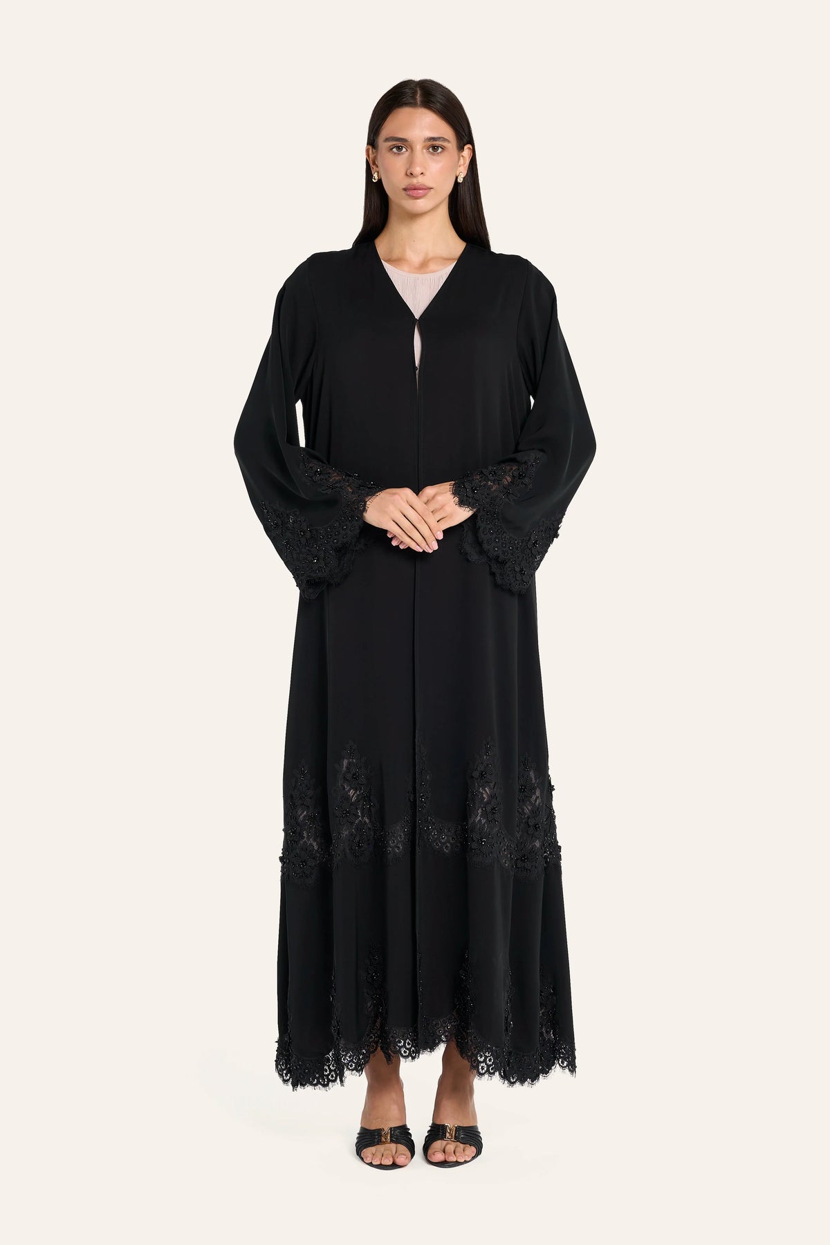 Louzan V-Neck Tonal Embellished Abaya - Black - Image 2
