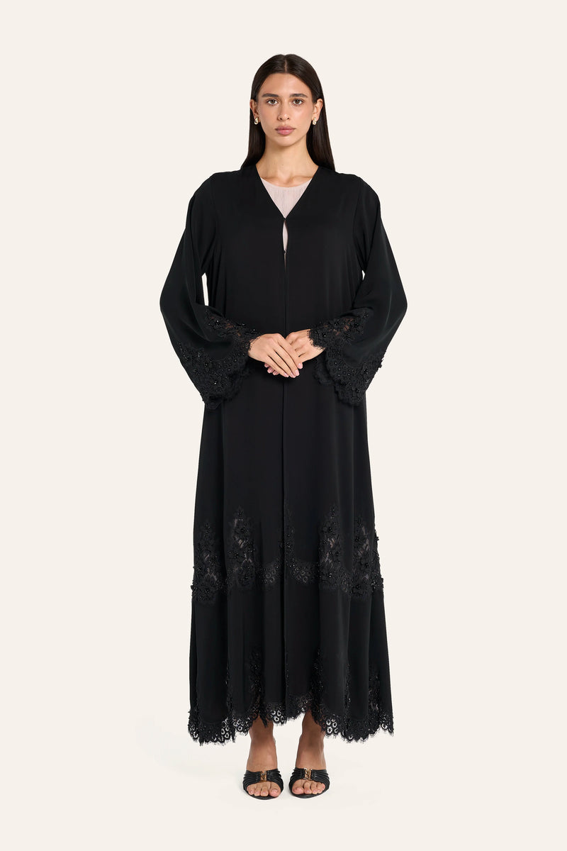 Louzan V-Neck Tonal Embellished Abaya - Black - Image 2
