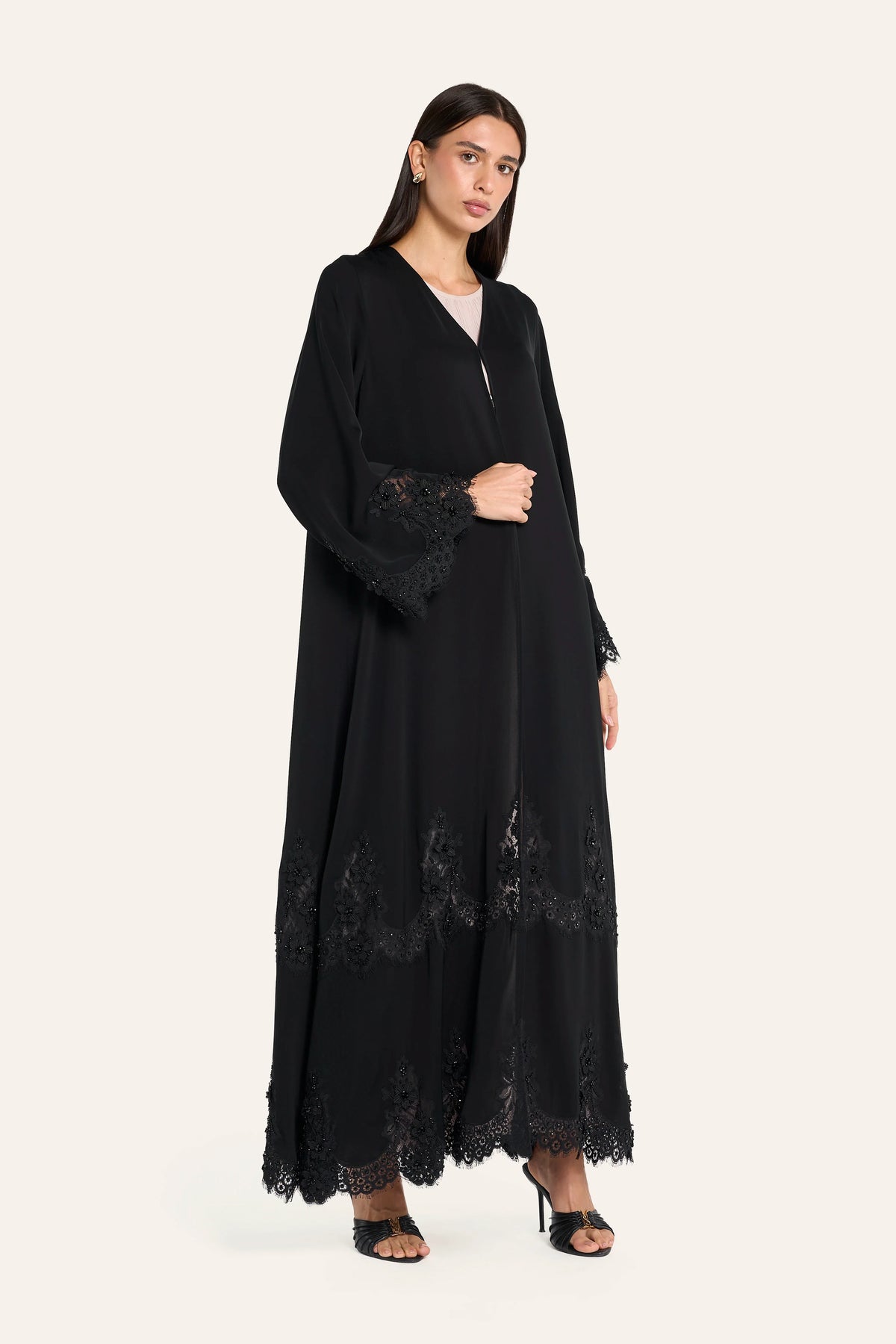 Louzan V-Neck Tonal Embellished Abaya - Black - Image 3
