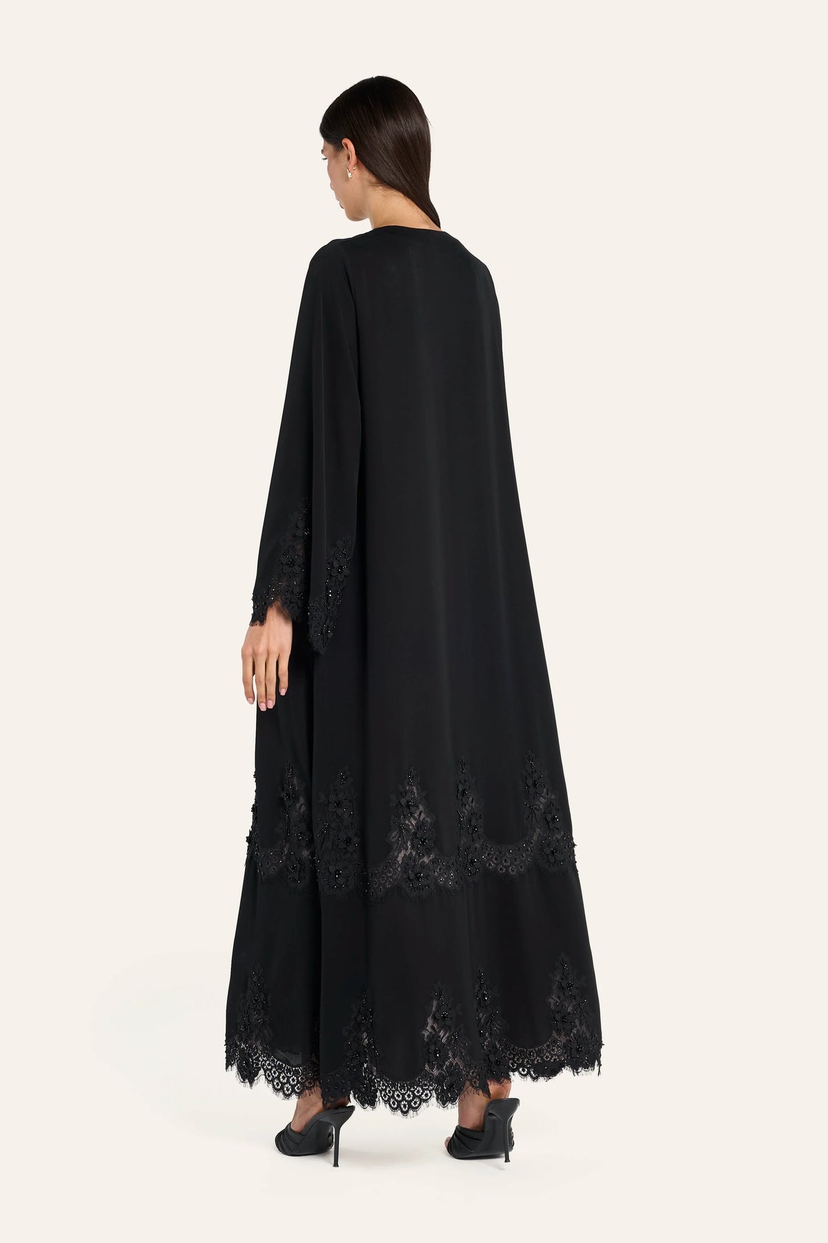 Louzan V-Neck Tonal Embellished Abaya - Black - Image 4