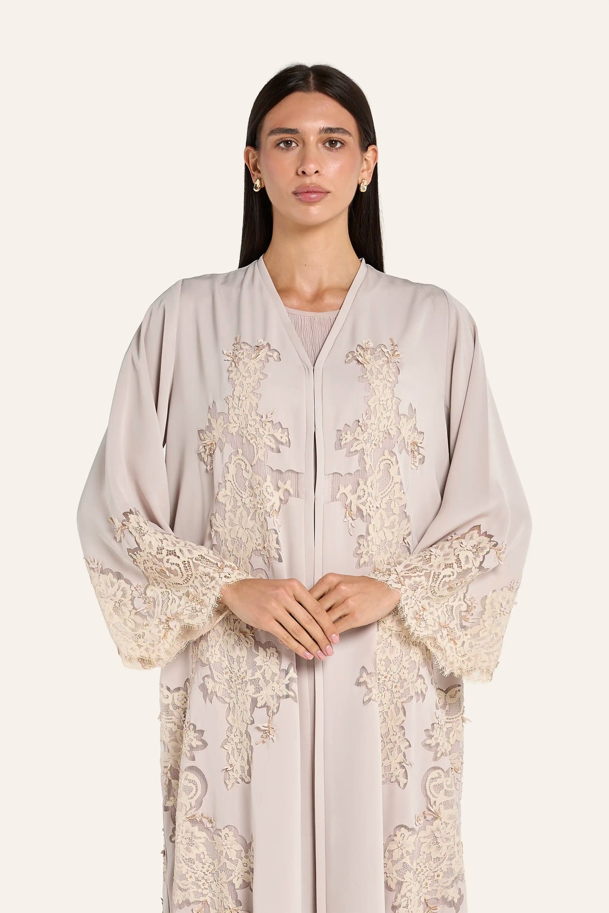 Louzan Dantel Lace Abaya - Beige - Image 1