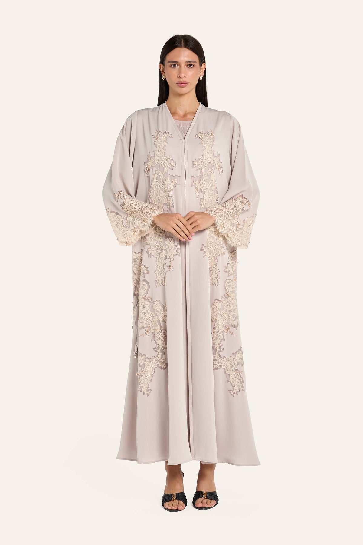 Louzan Dantel Lace Abaya - Beige - Image 2