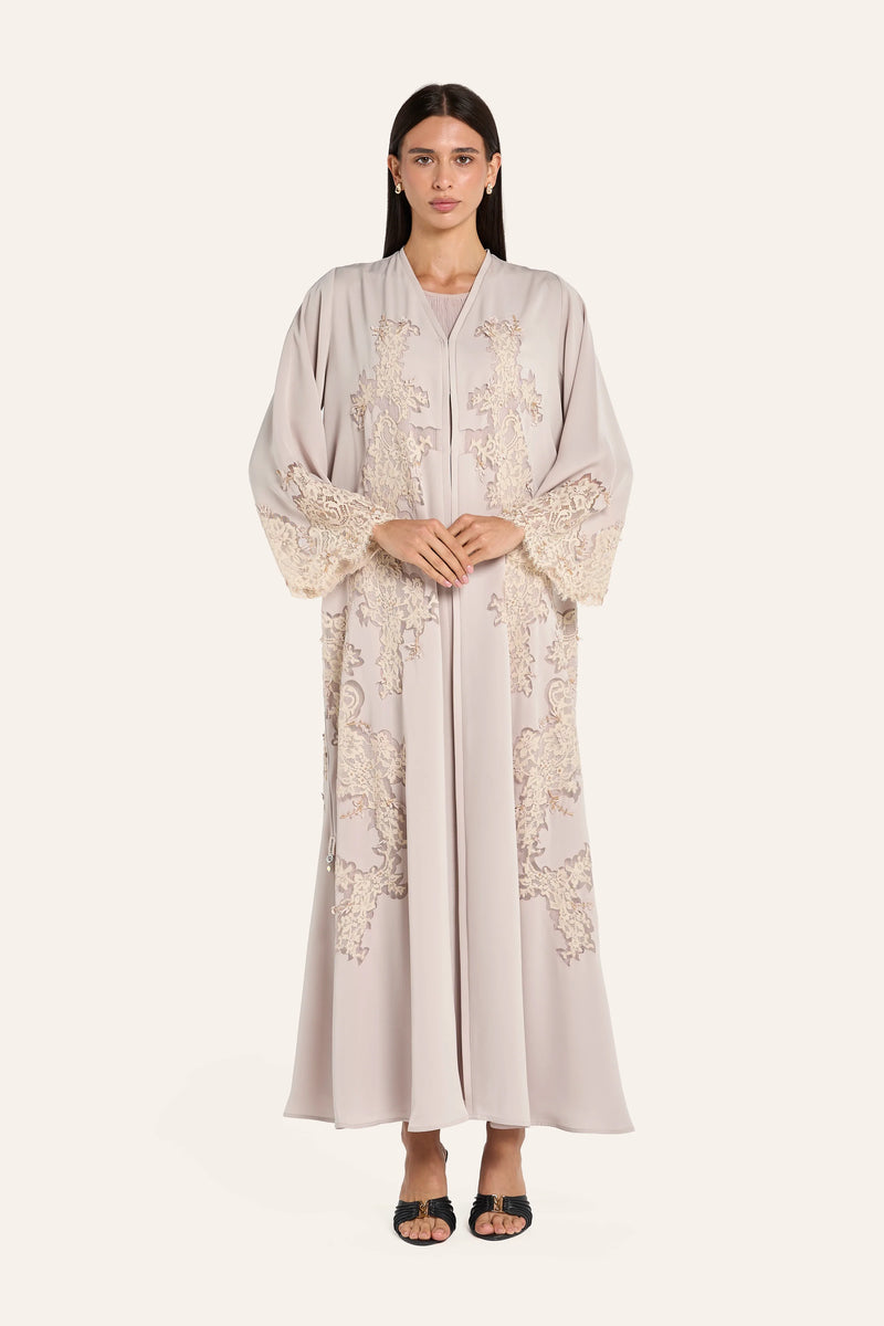Louzan Dantel Lace Abaya - Beige - Image 2