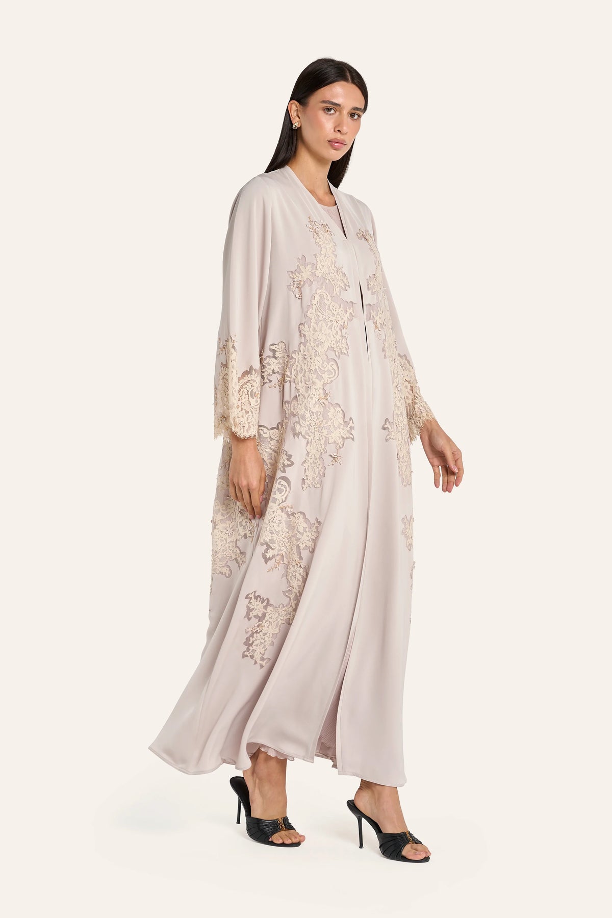 Louzan Dantel Lace Abaya - Beige - Image 3