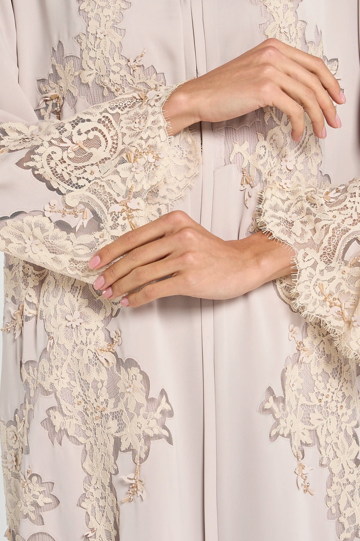 Louzan Dantel Lace Abaya - Beige - Image 5