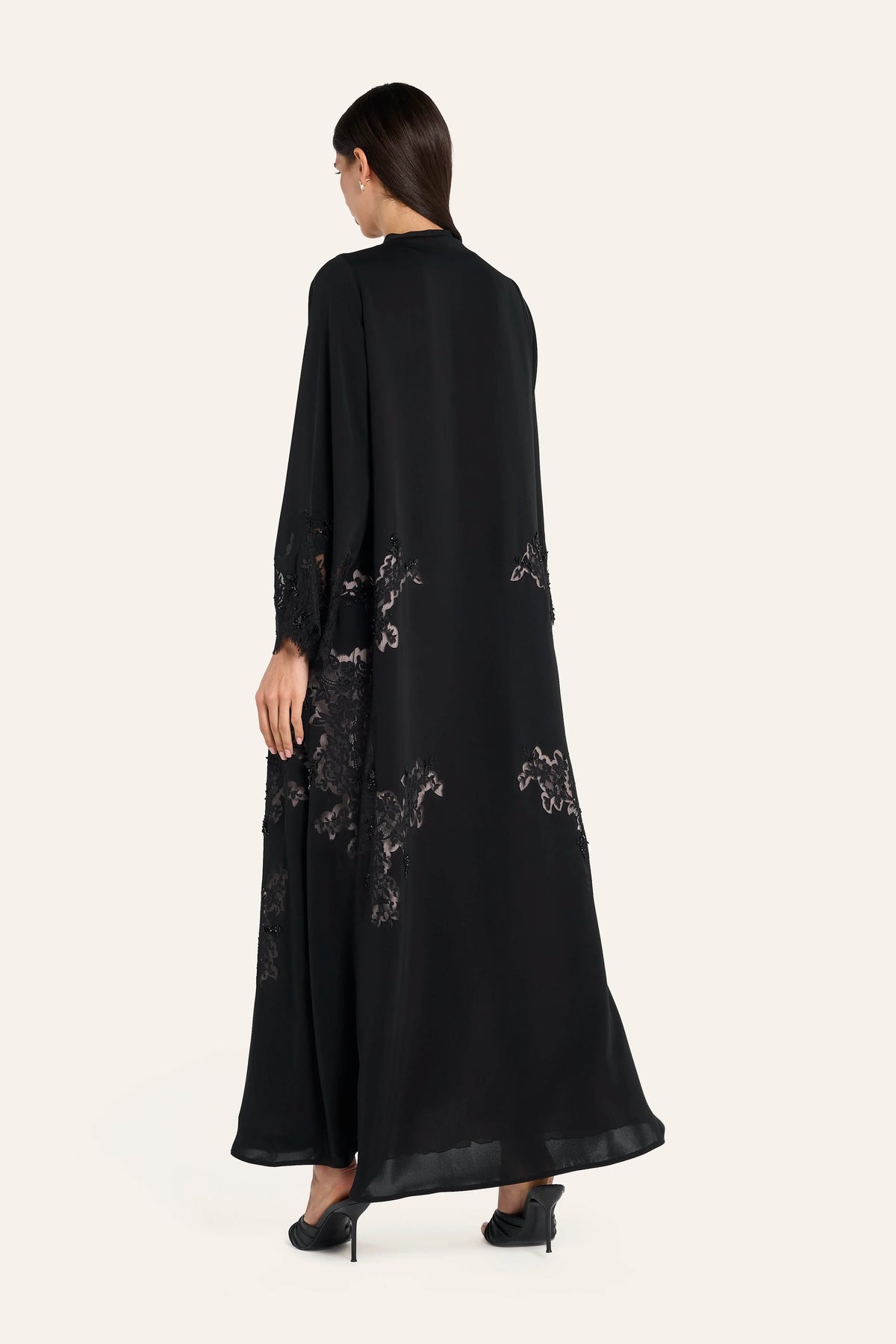 Louzan French Dantel Lace Abaya - Black - Image 4