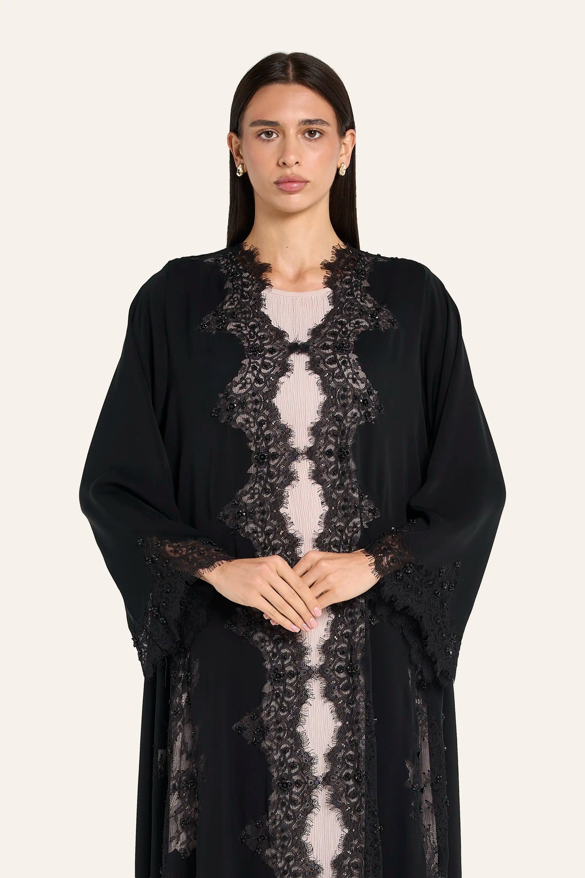 Louzan 3D Floral Beaded Abaya - Black - Image 1