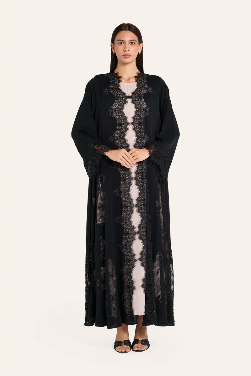 Louzan 3D Floral Beaded Abaya - Black - Image 2