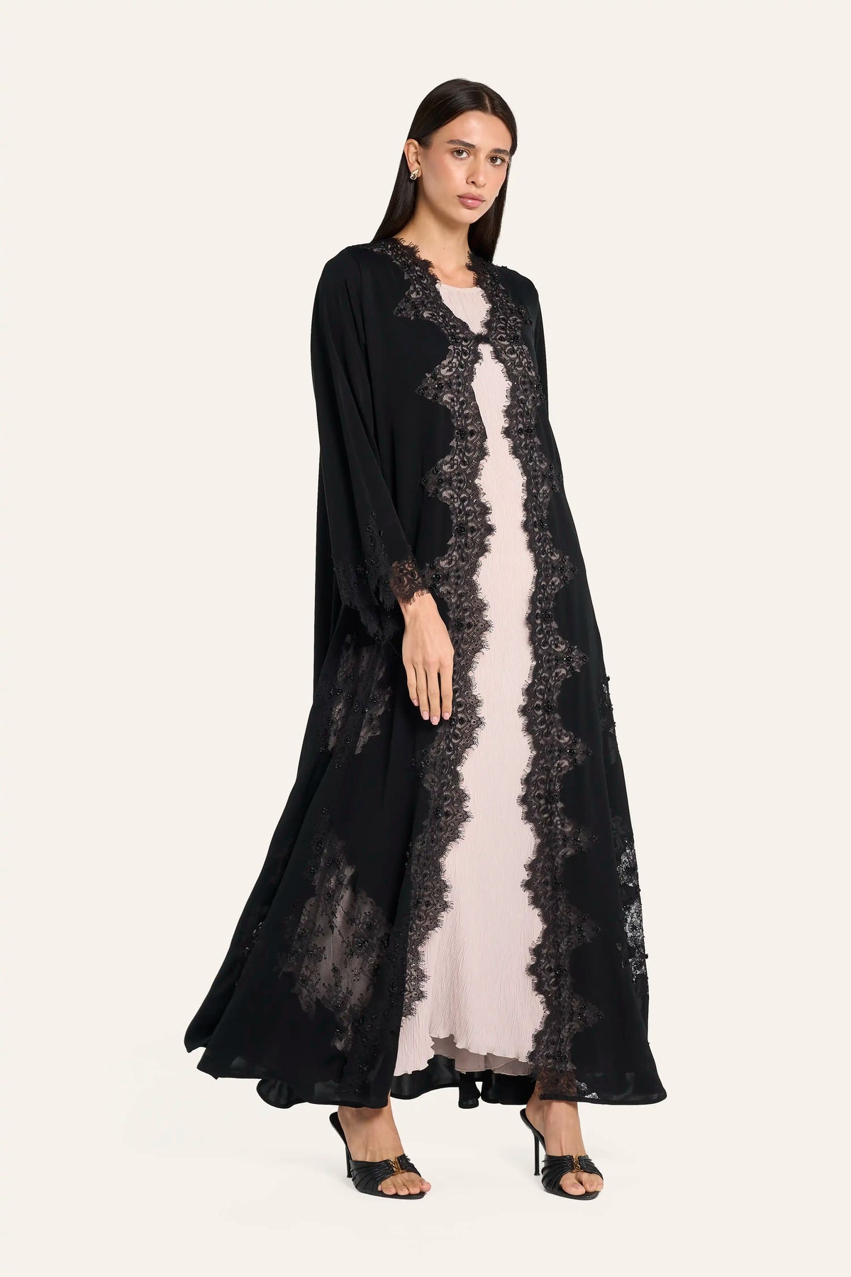 Louzan 3D Floral Beaded Abaya - Black - Image 3
