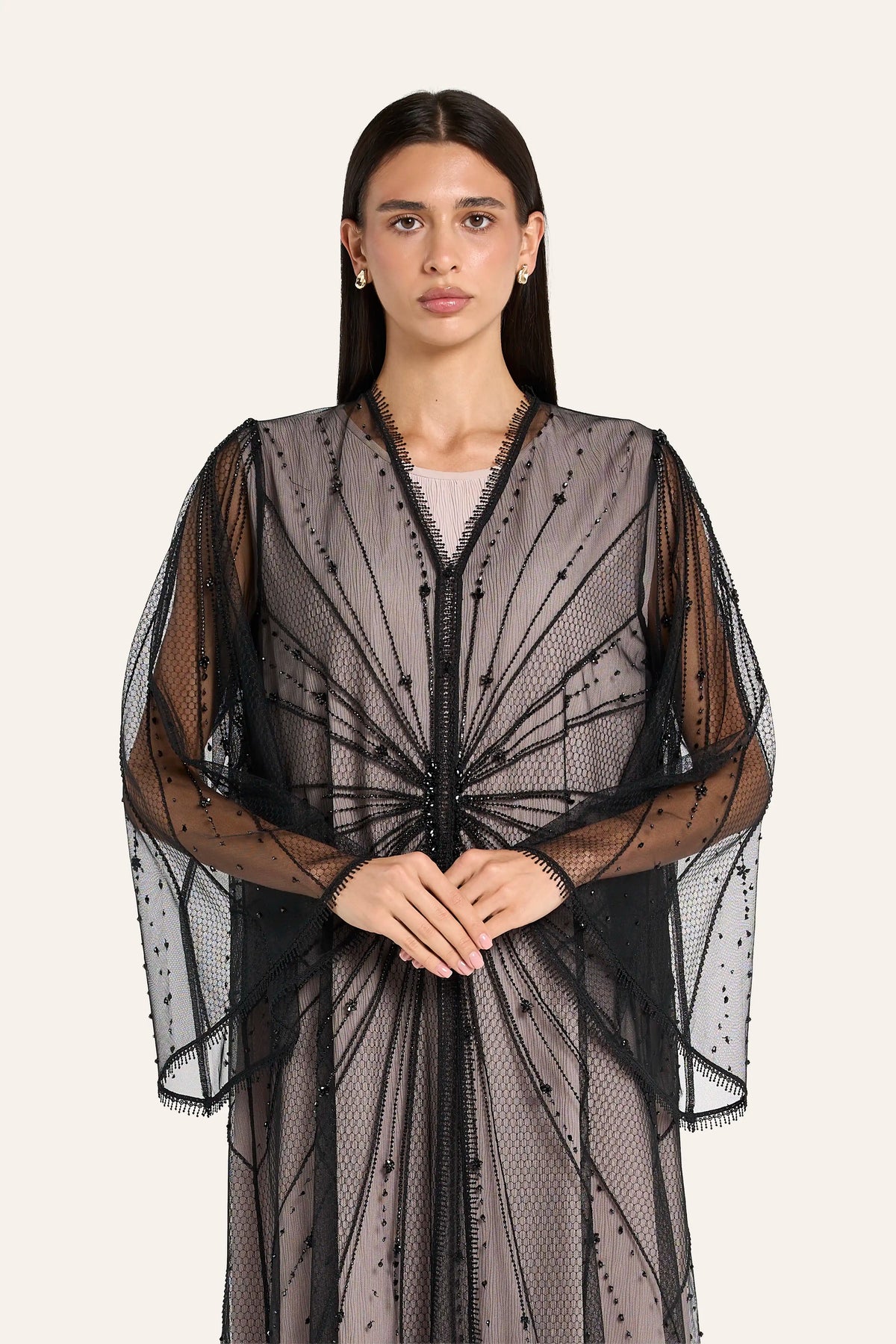 Louzan Crystal Wedding Abaya - Black - Image 1