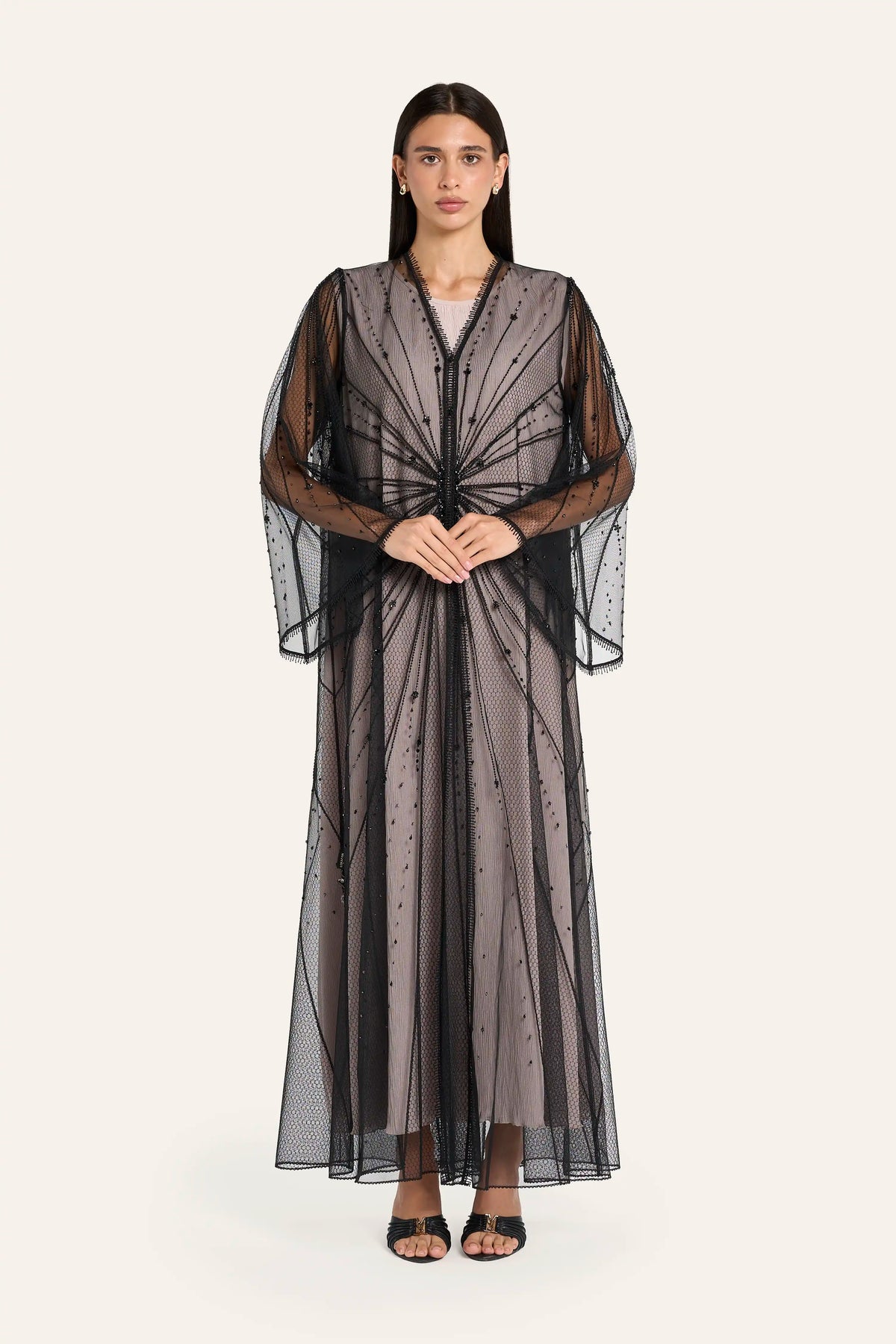 Louzan Crystal Wedding Abaya - Black - Image 2