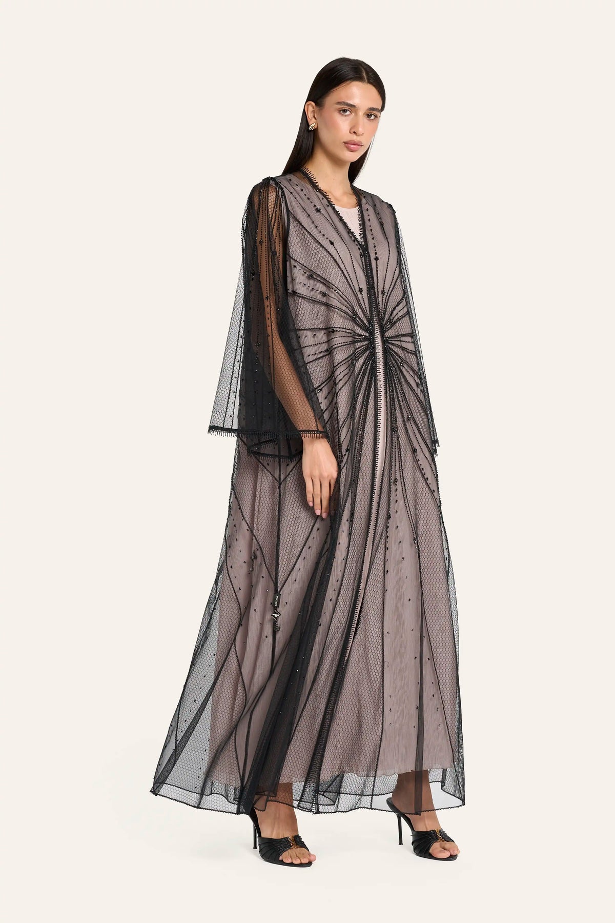 Louzan Crystal Wedding Abaya - Black - Image 3