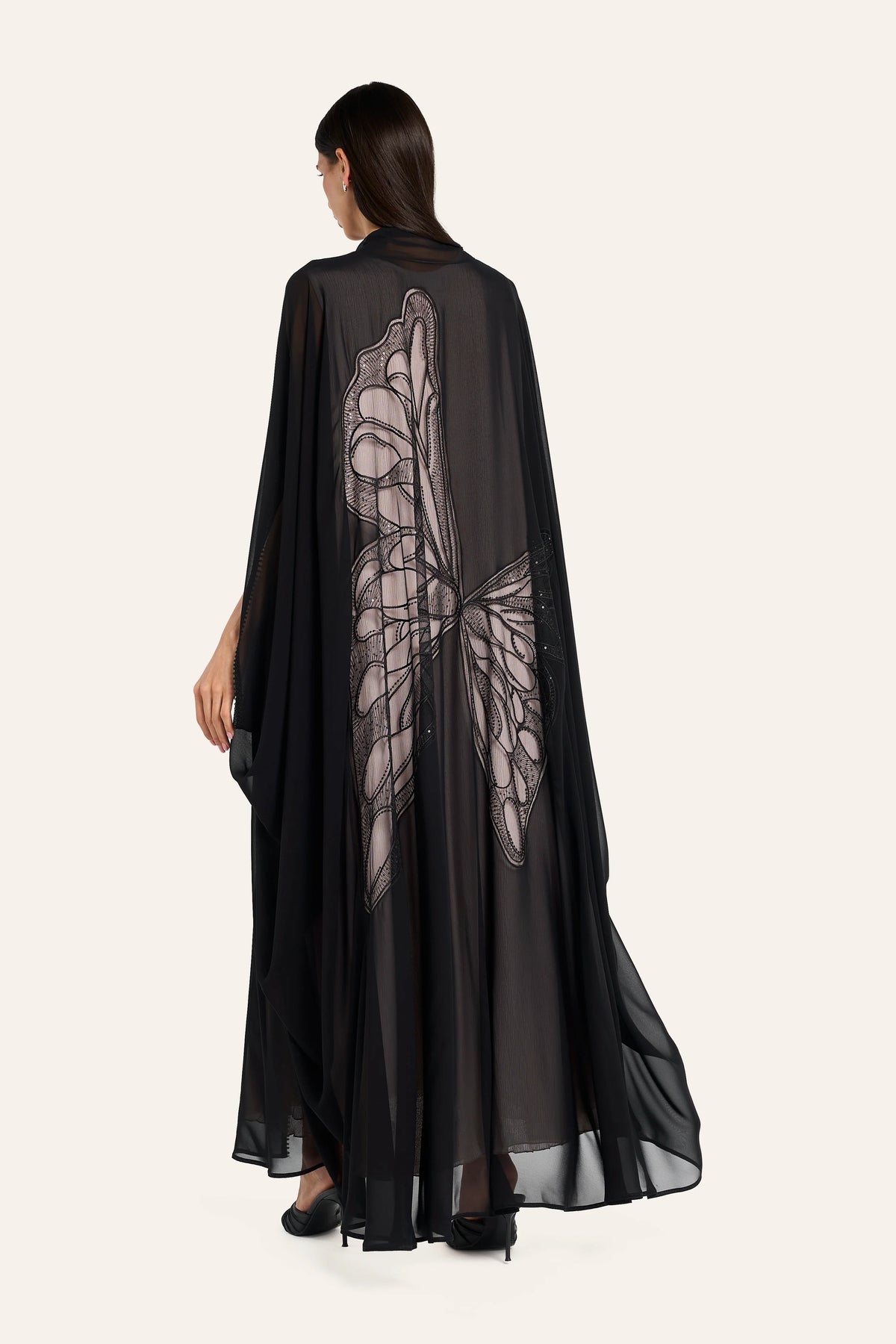 Louzan Butterfly Wedding Abaya - Black - Image 4