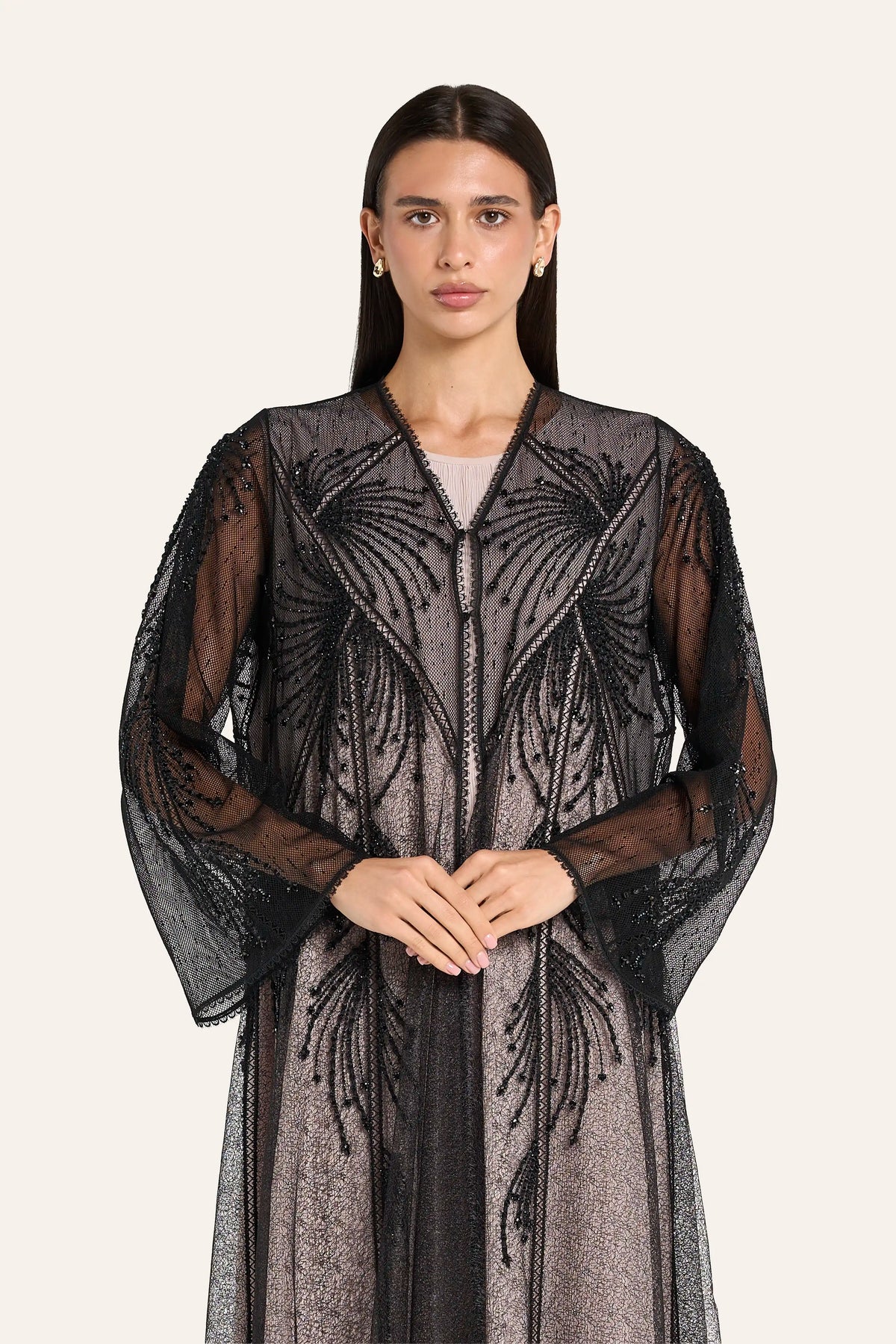 Louzan Dori Crystal Wedding Abaya - Black - Image 1