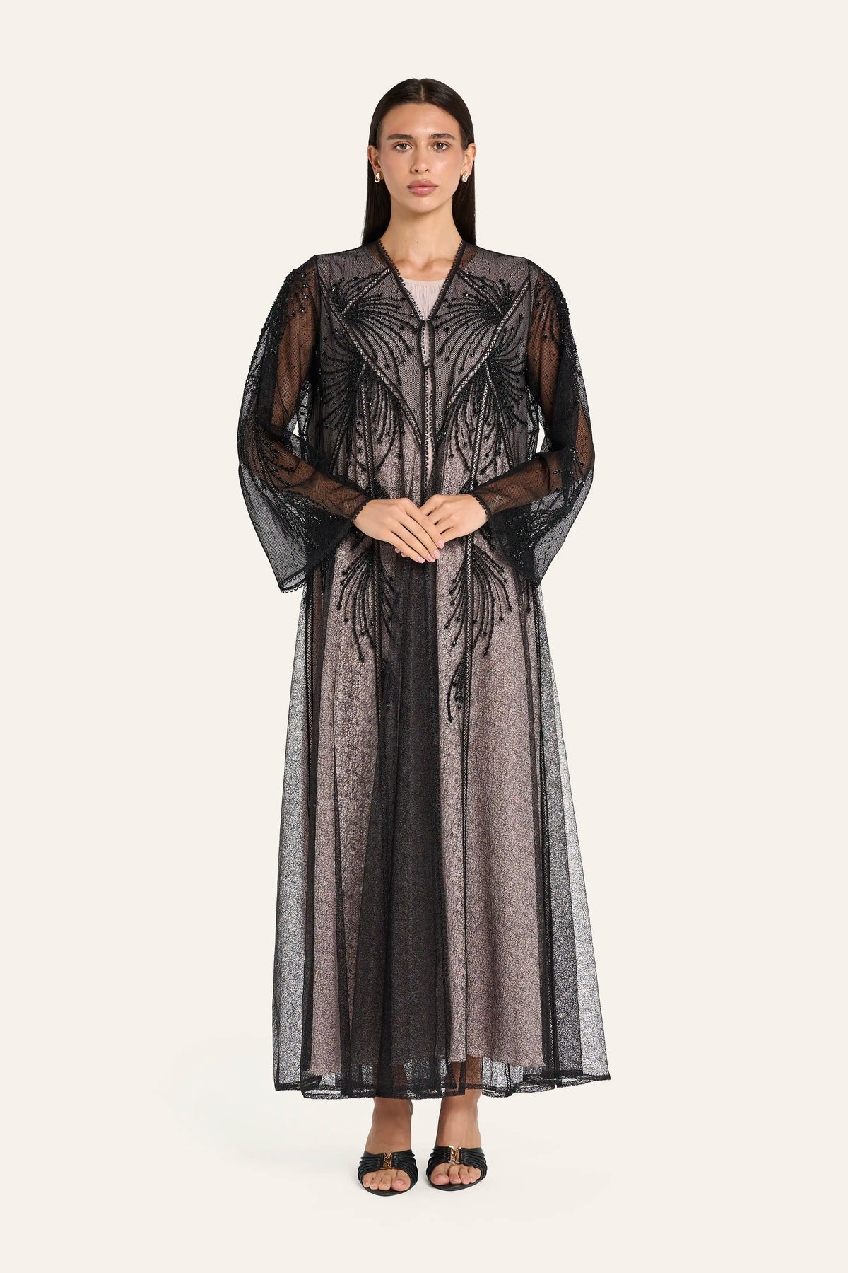 Louzan Dori Crystal Wedding Abaya - Black - Image 2