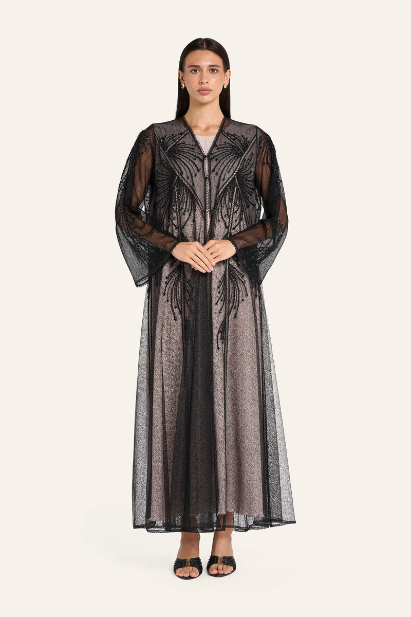 Louzan Dori Crystal Wedding Abaya - Black - Image 2