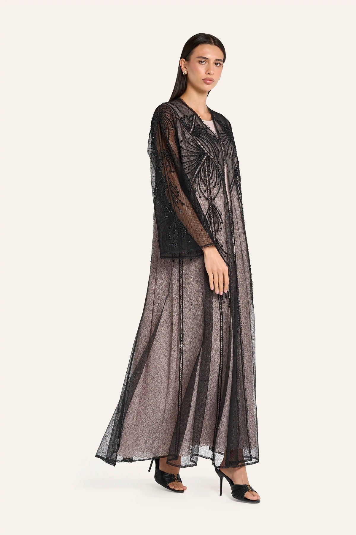 Louzan Dori Crystal Wedding Abaya - Black - Image 3