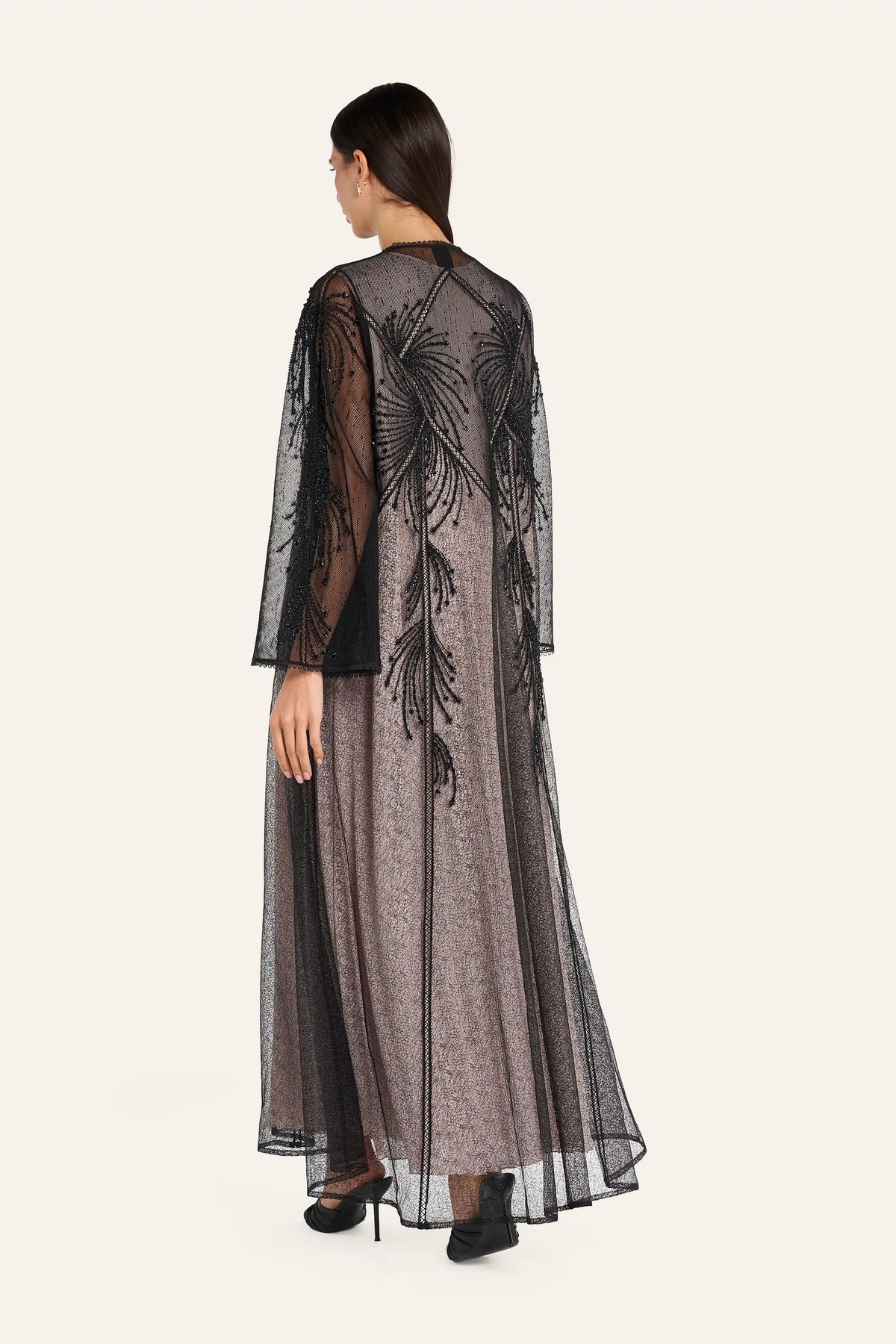 Louzan Dori Crystal Wedding Abaya - Black - Image 4