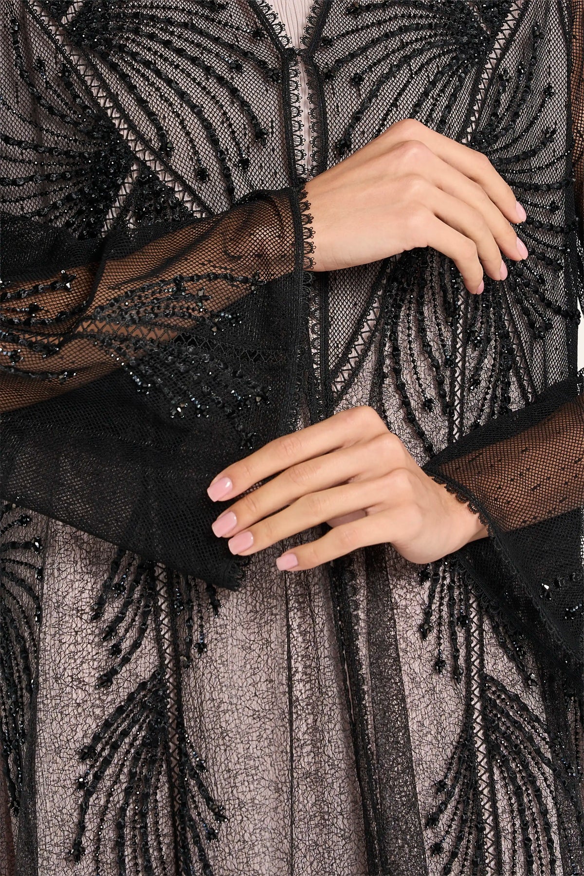 Louzan Dori Crystal Wedding Abaya - Black - Image 5