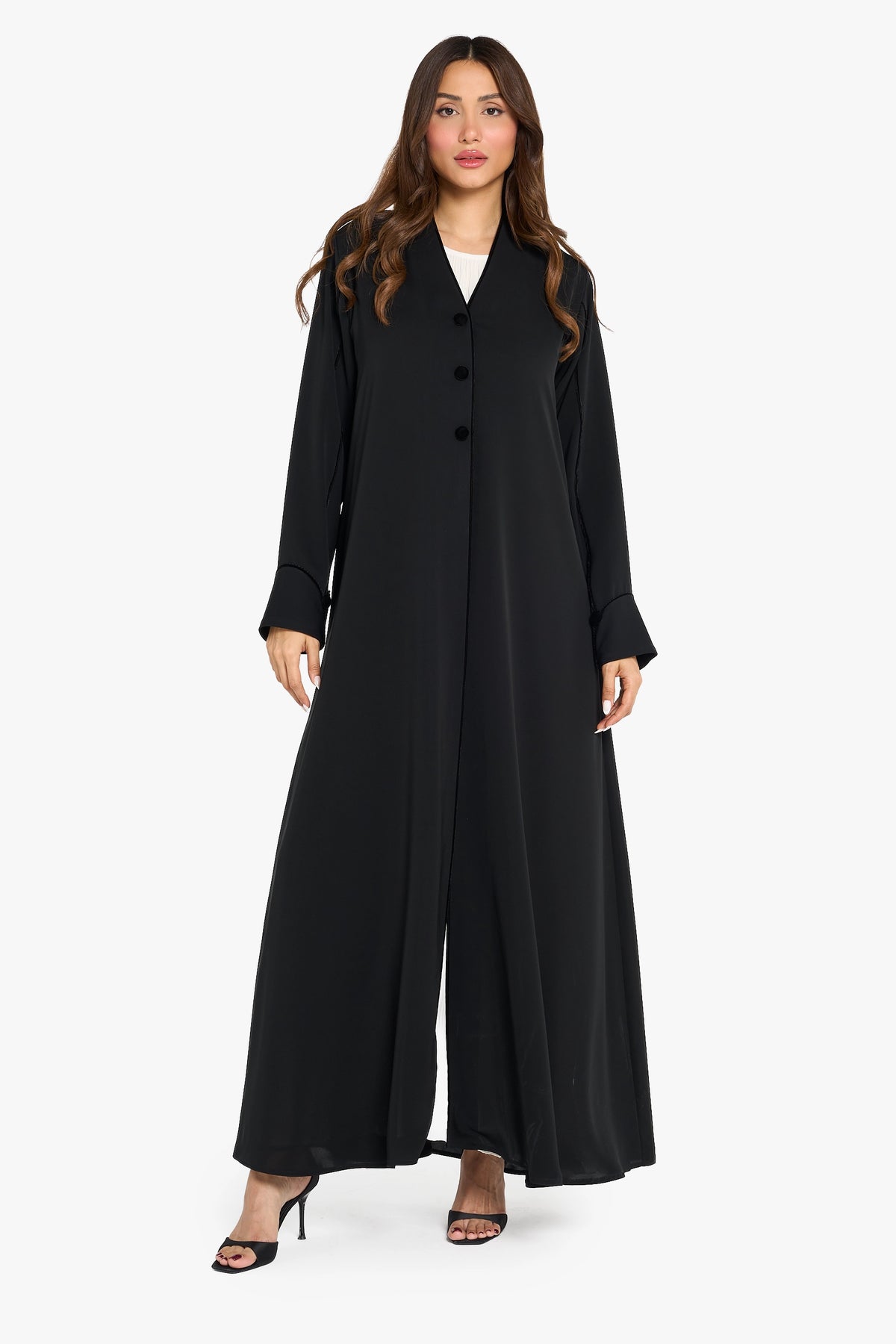 Louzan Abaya Velvet Piping Detail – Black