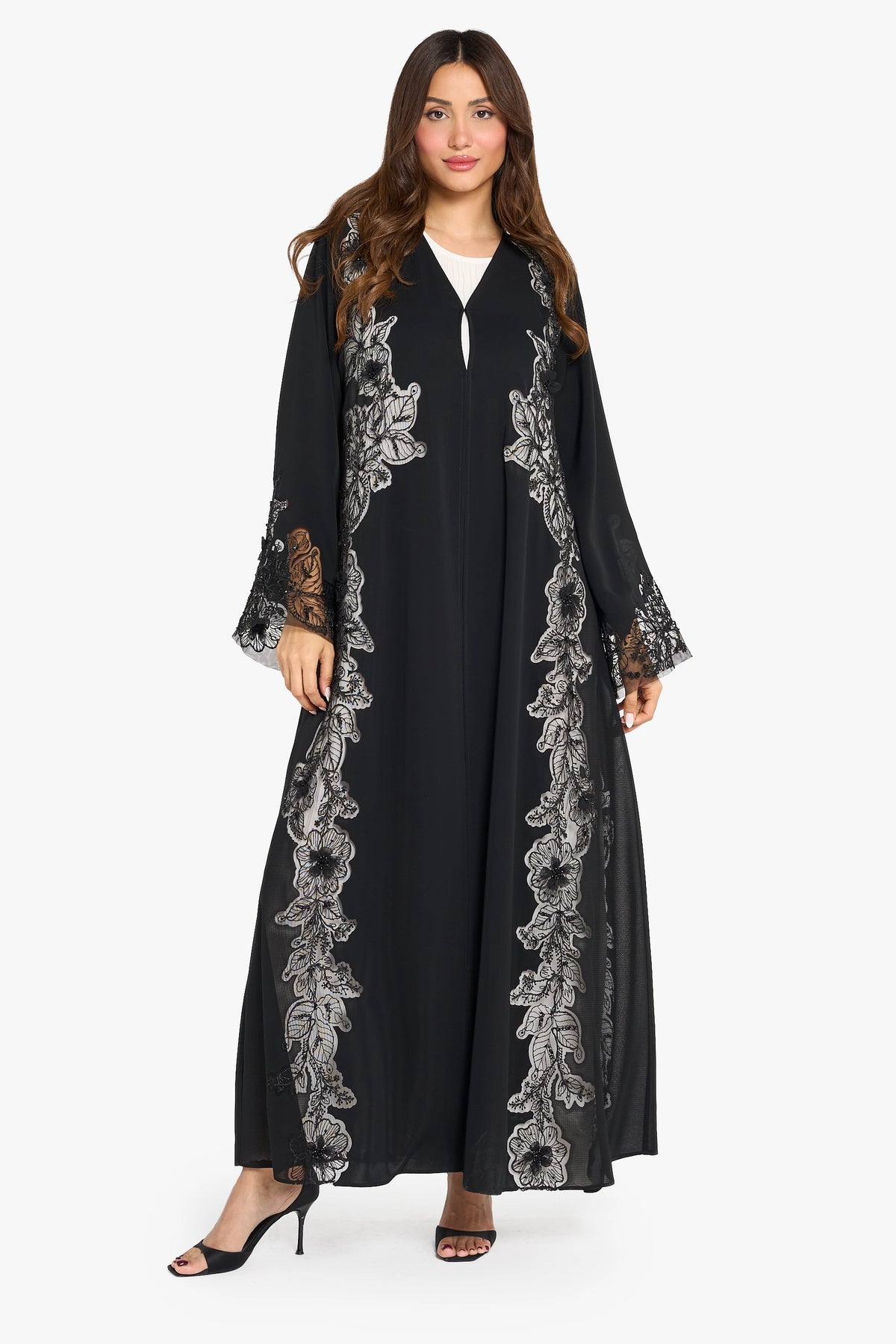 Louzan Abaya Floral Dori Embroidery – Black