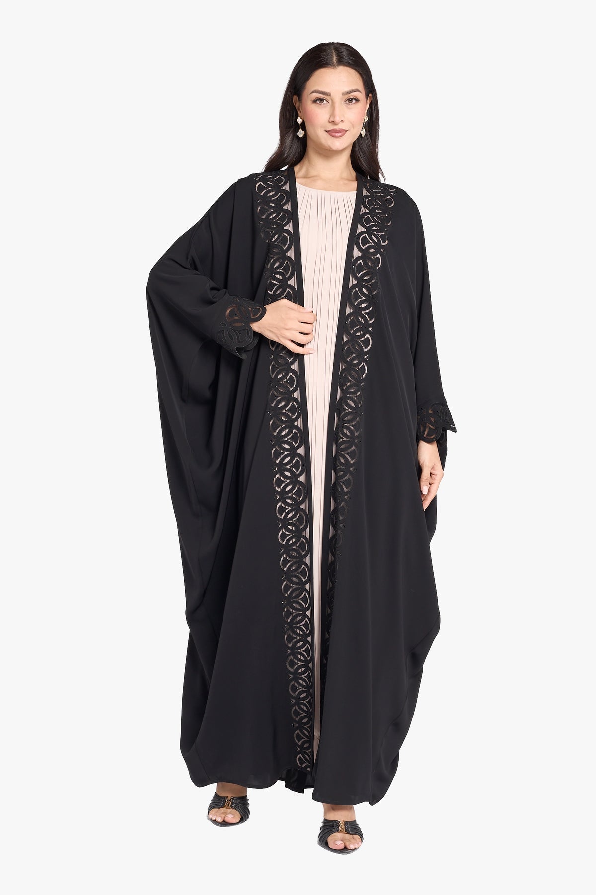 Louzan Abaya – Nida Fabric with Circular Design Embroidery