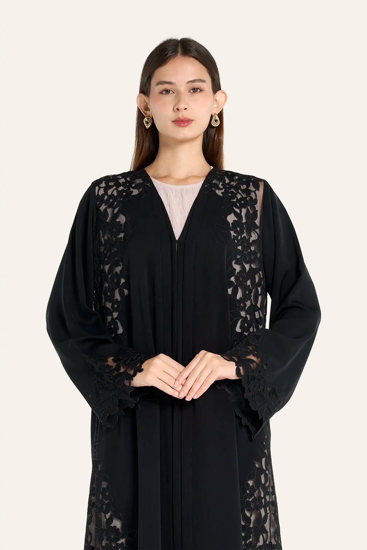 Louzan Floral Laser-Cut Aari Nida Abaya