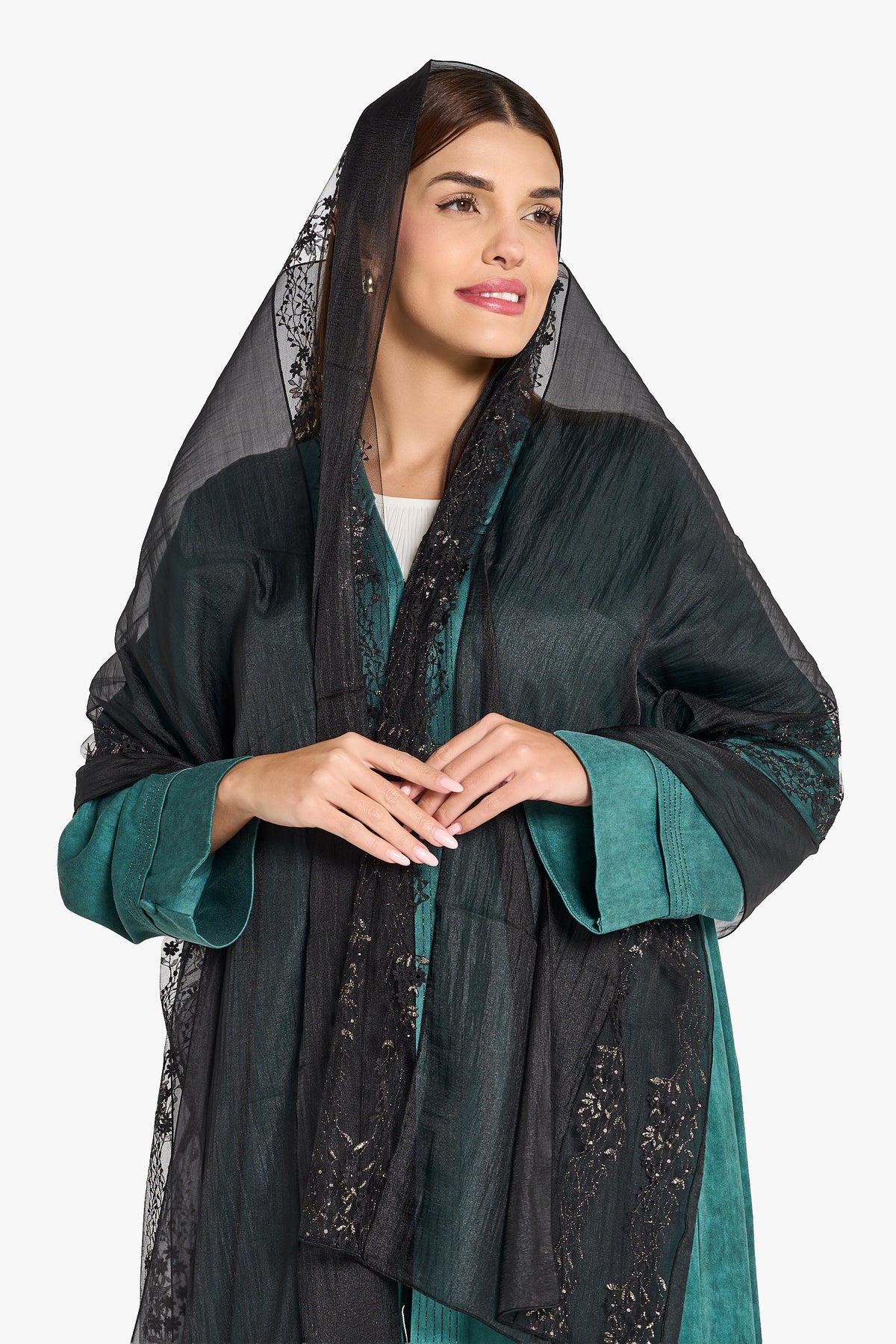 Louzan Net Designed Organza Sheila - Black