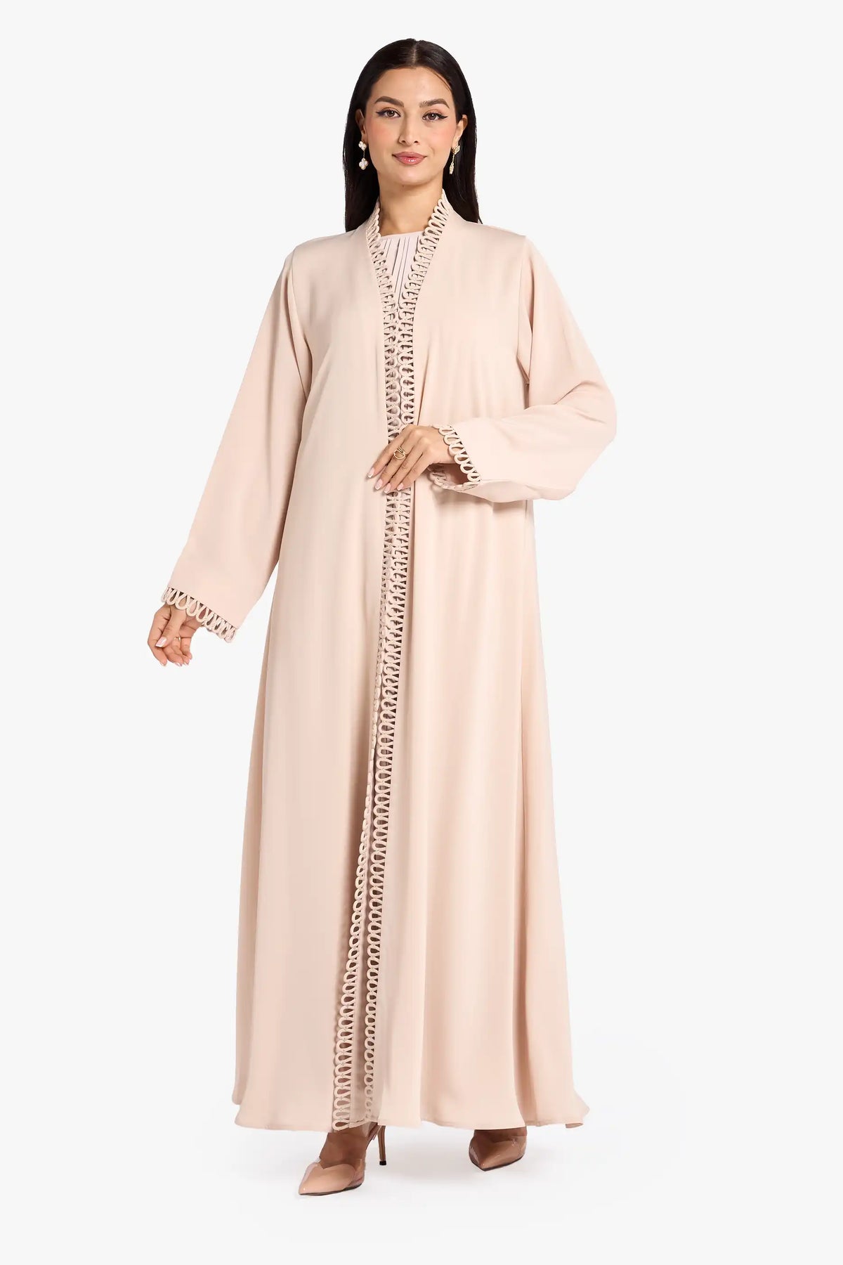 Louzan Abaya Crafted In Nida Fabric With Self Fabric Dori Loop Design,