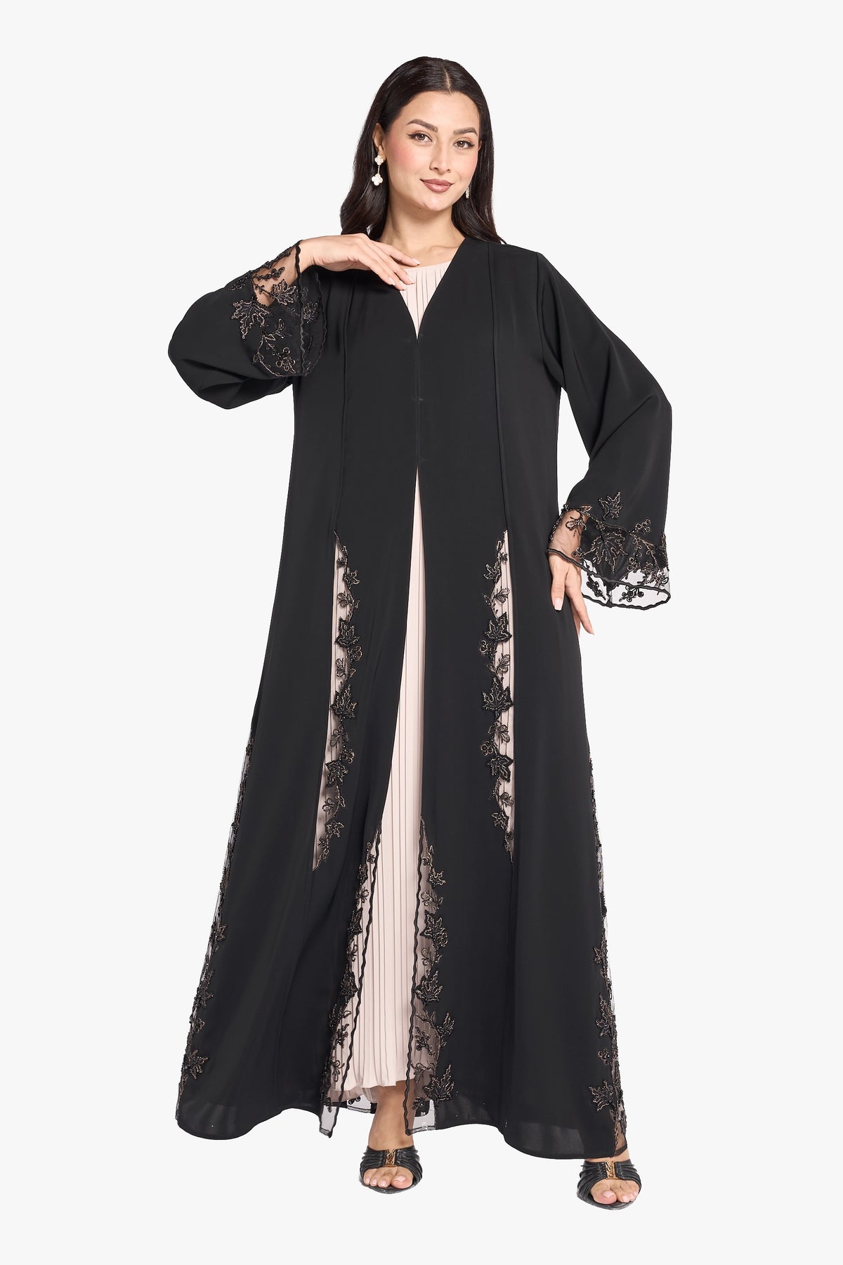 Louzan VIP Abaya – Nida Fabric with Floral Dori Embroidery LN2363