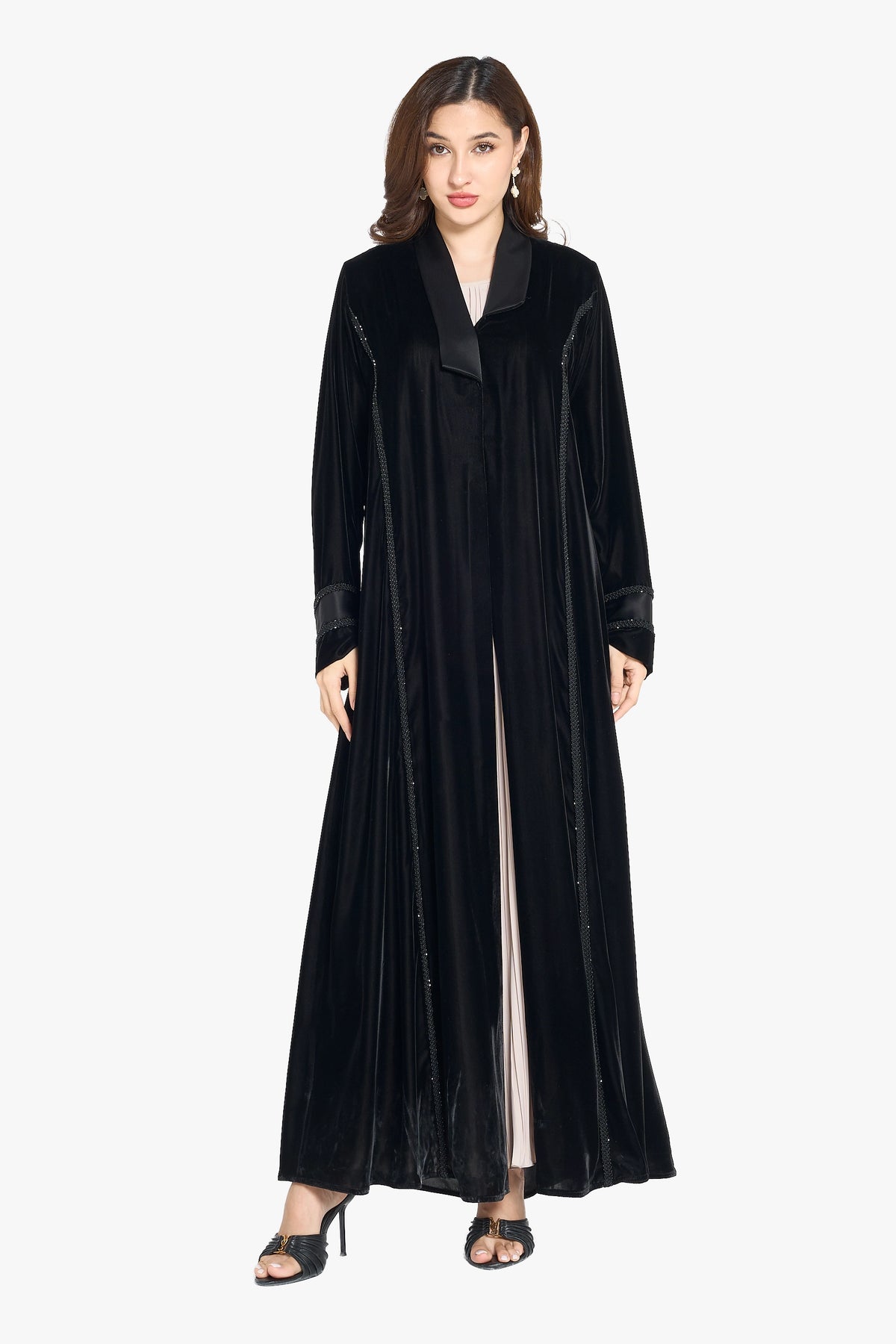 Louzan Abaya SP98 – Elegant Velvet & Satin Fusion Abaya