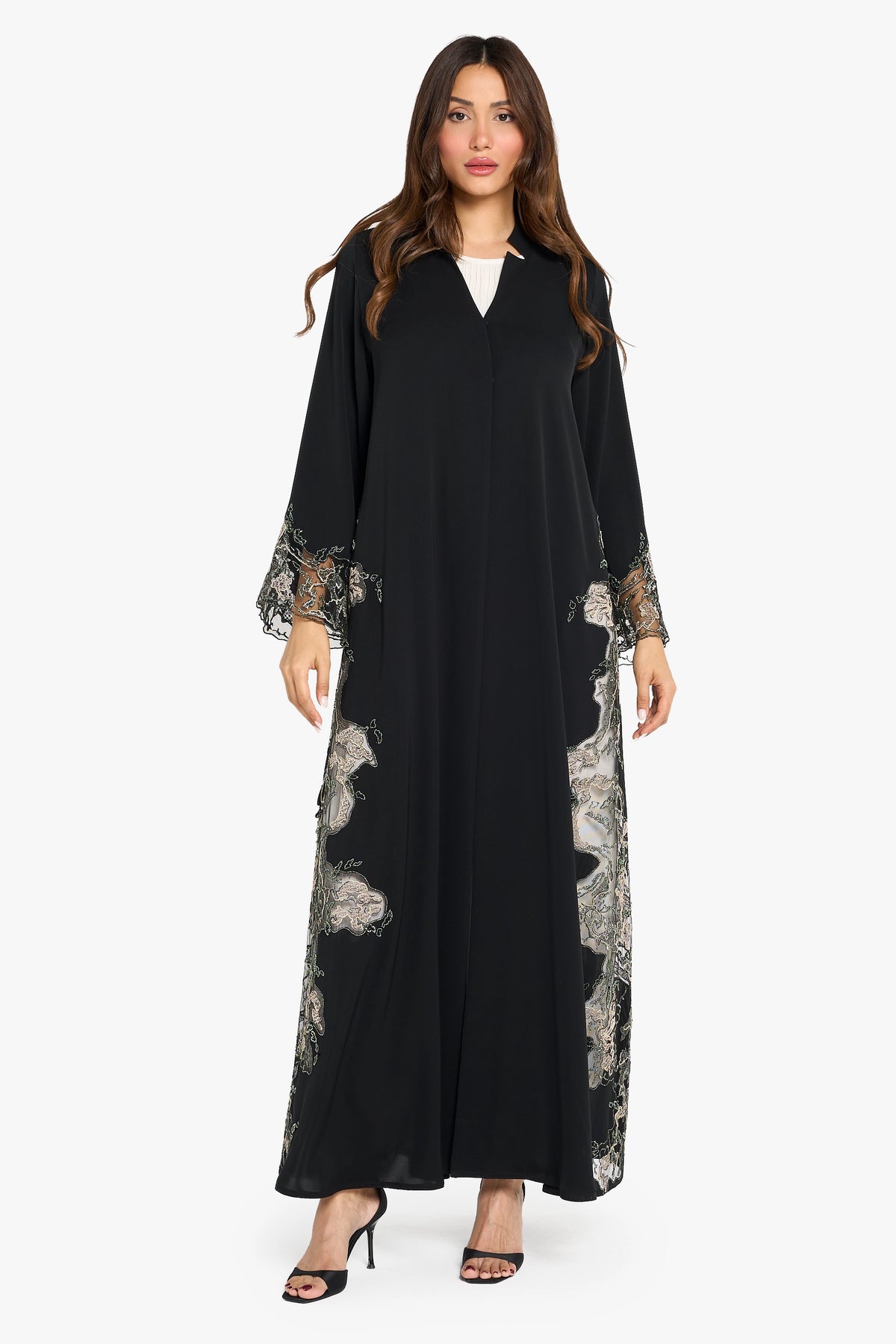Louzan Abaya Abstract Embroidery Detail – Black