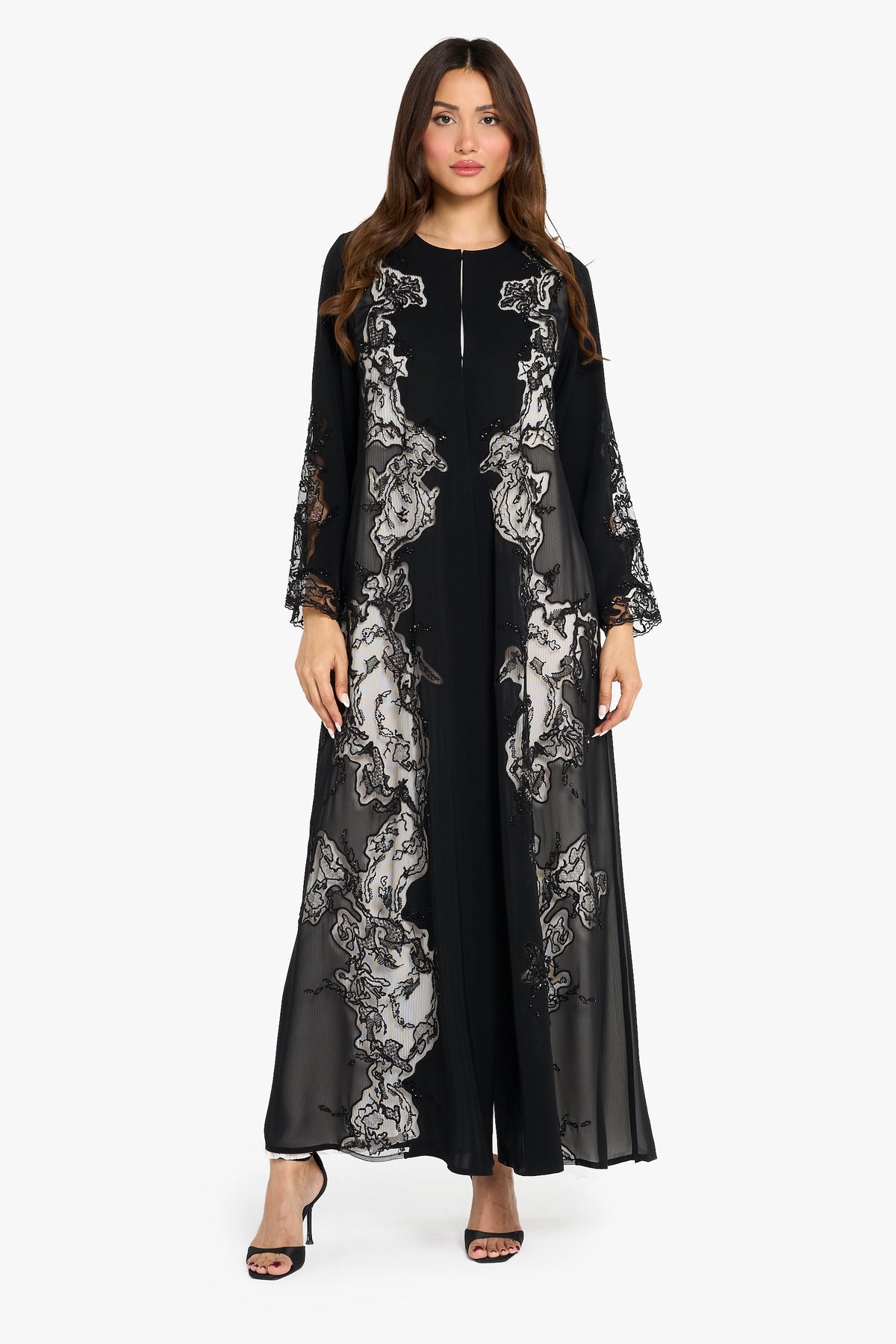 Louzan Abaya Abstract Embroidery Detail – Black
