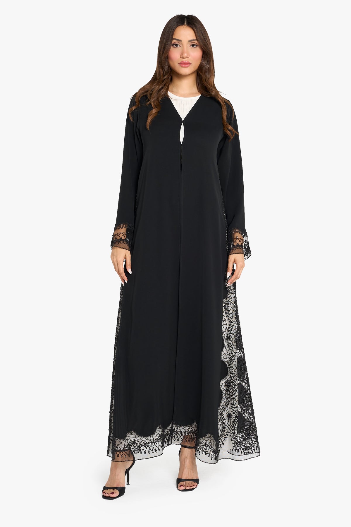 Louzan Abaya Crochet Dori Embroidery – Black