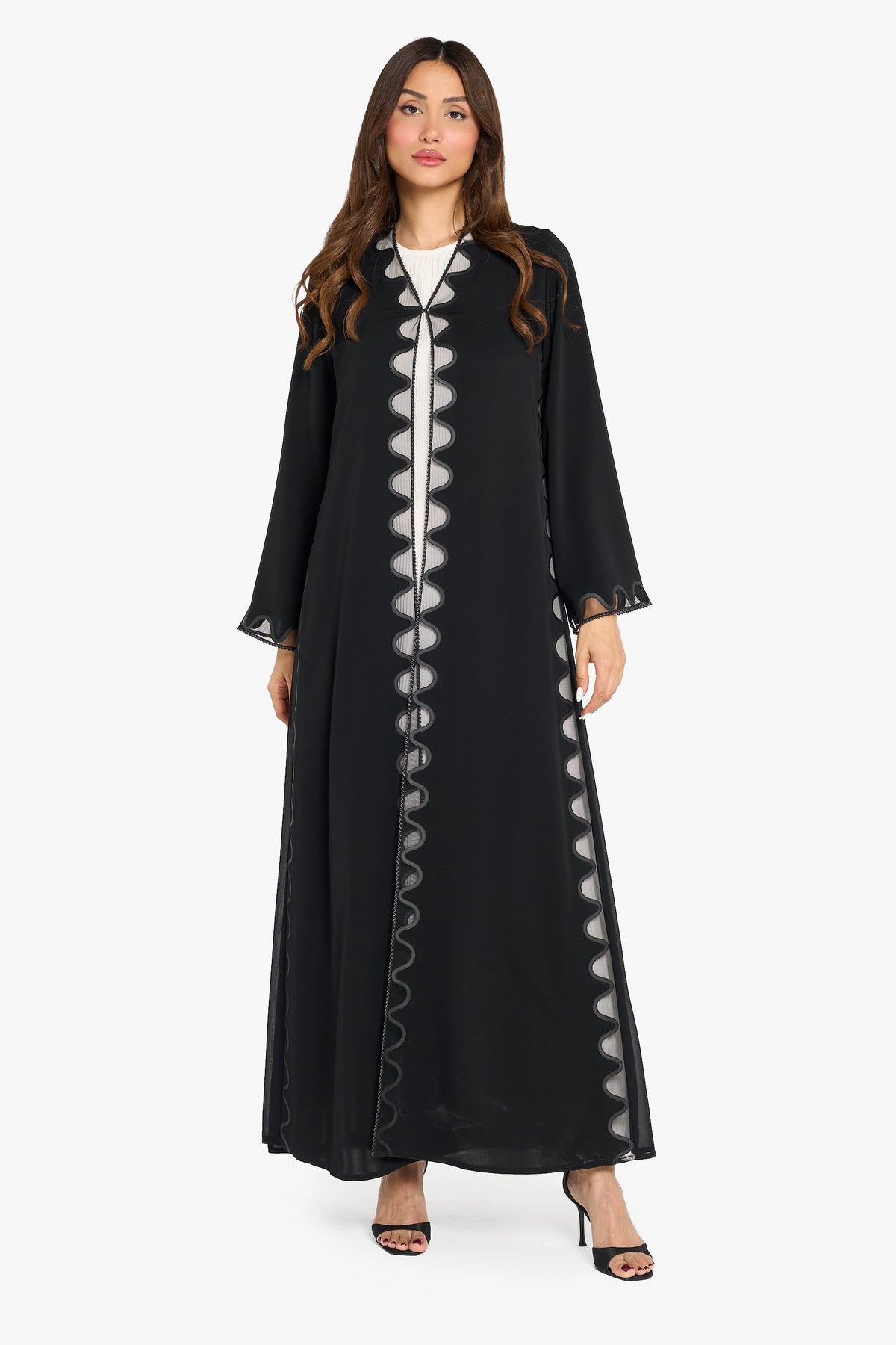 Louzan Abaya Laser Cut Vegan Leather Detail – Black