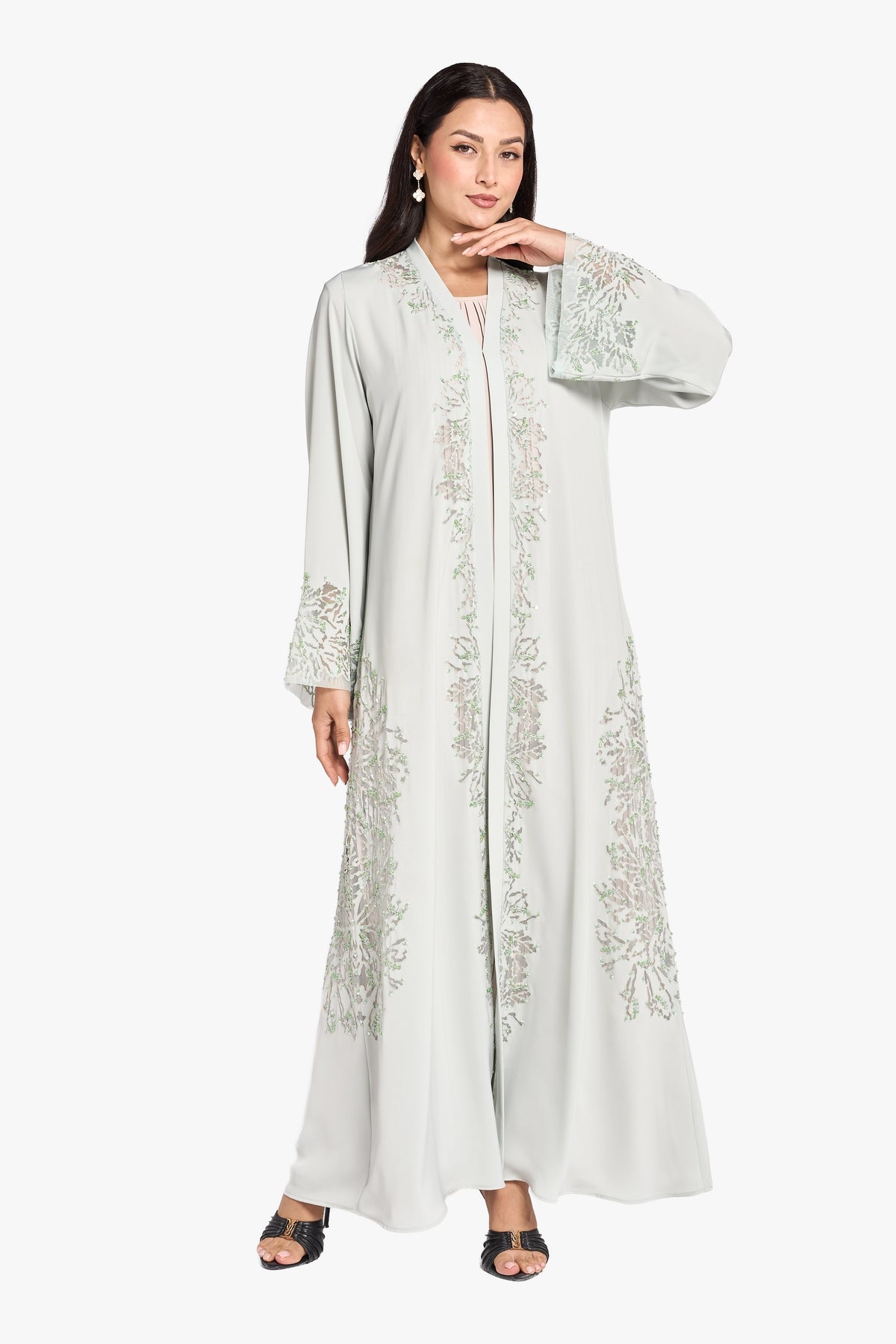Louzan VIP Abaya – Modern Floral Laser-Cut Design with Handwork