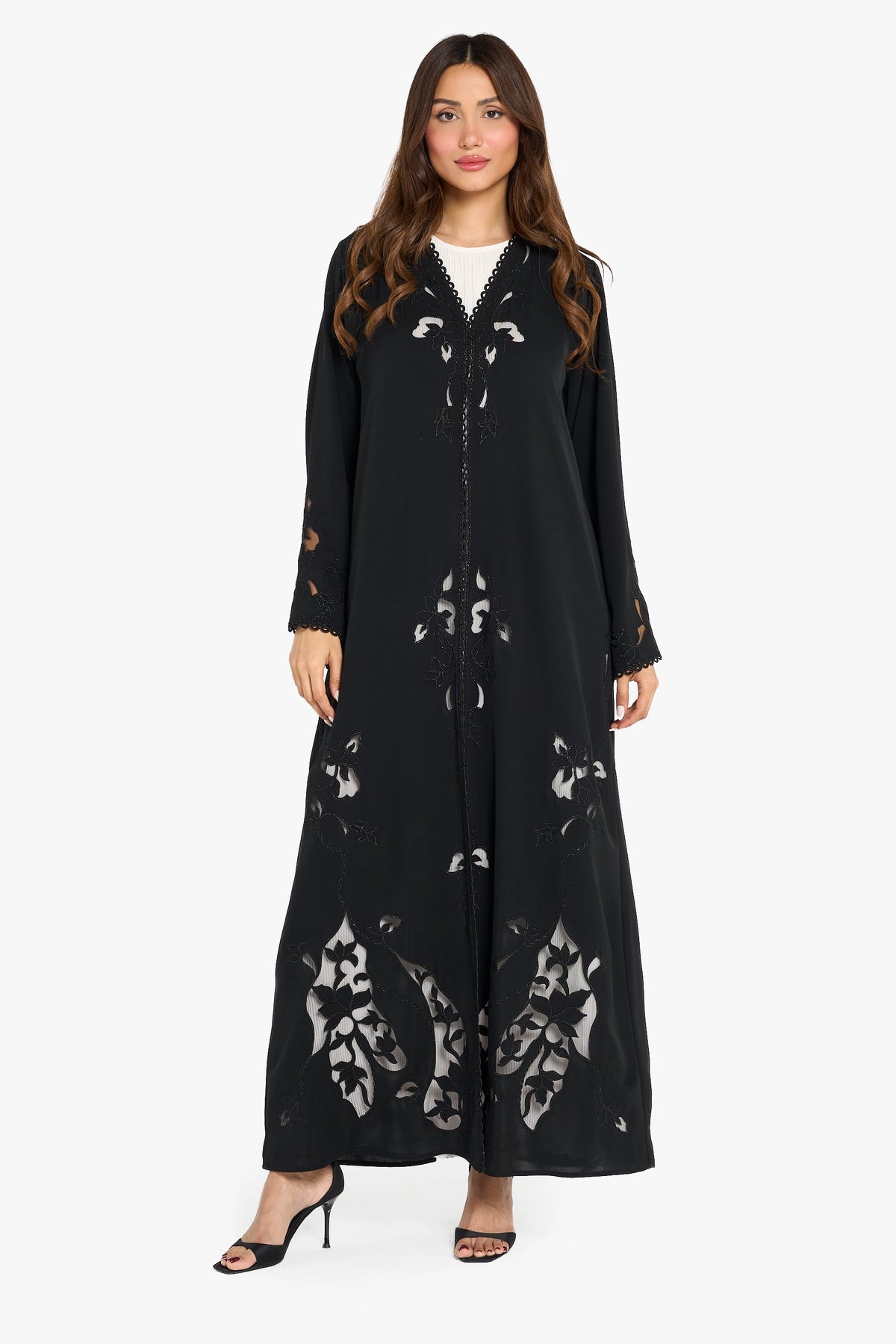 Louzan Abaya Laser Cut Floral Design – Colored