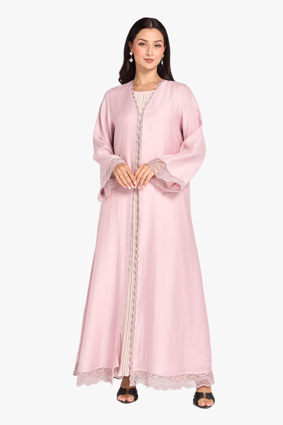 Louzan Abaya – Linen Organza Double Layer in Pink