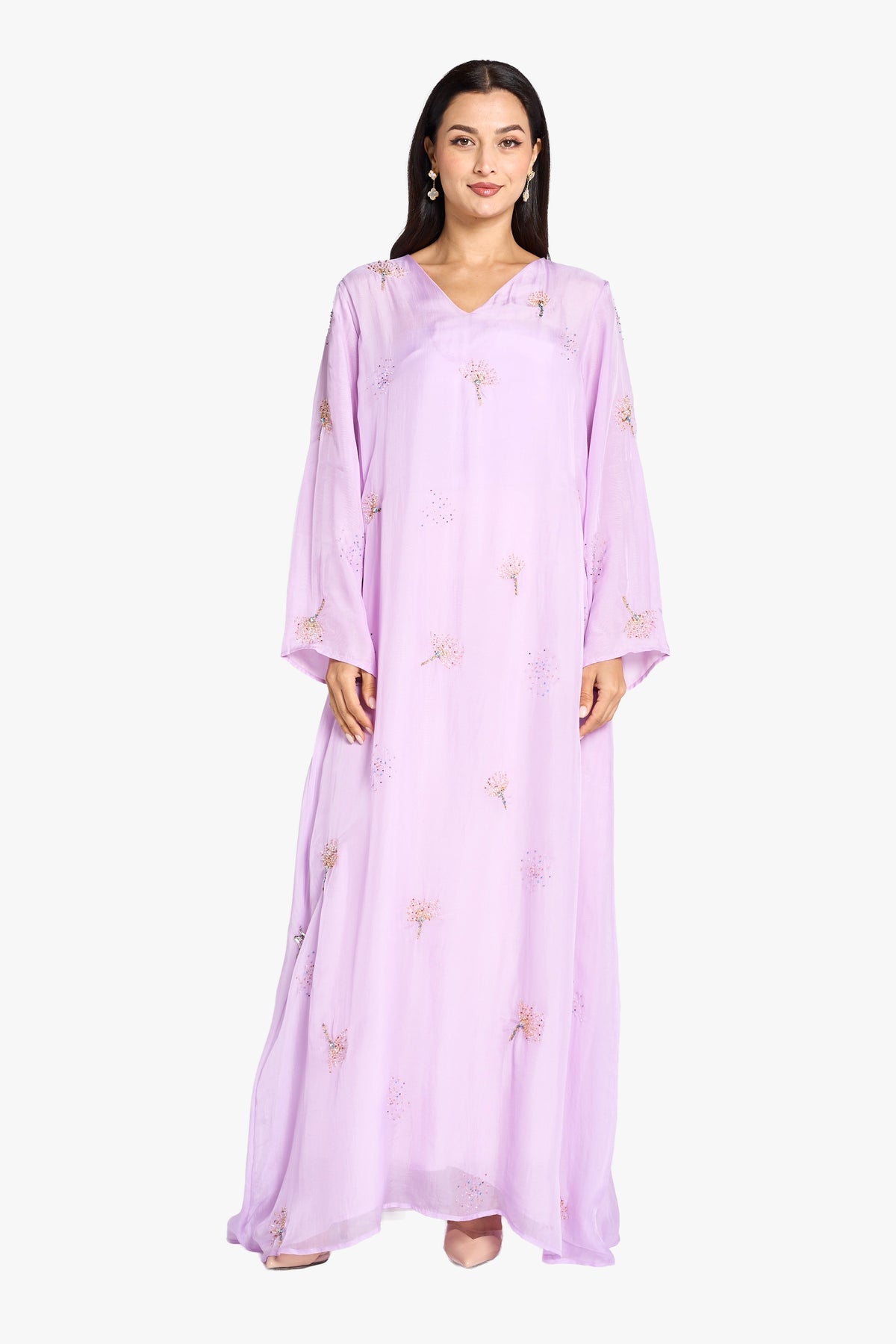 Louzan Jalabiya Organza Handwork Kaftan – Lavender