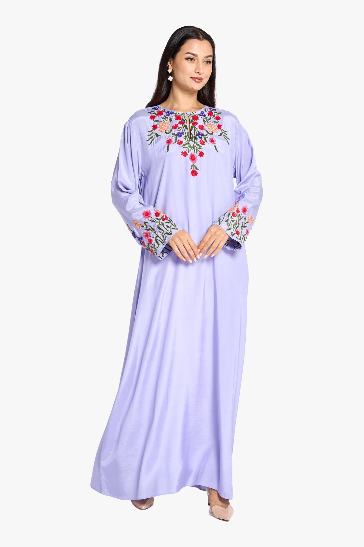 Louzan Jalabiya Linen Handwork Kaftan – Purple