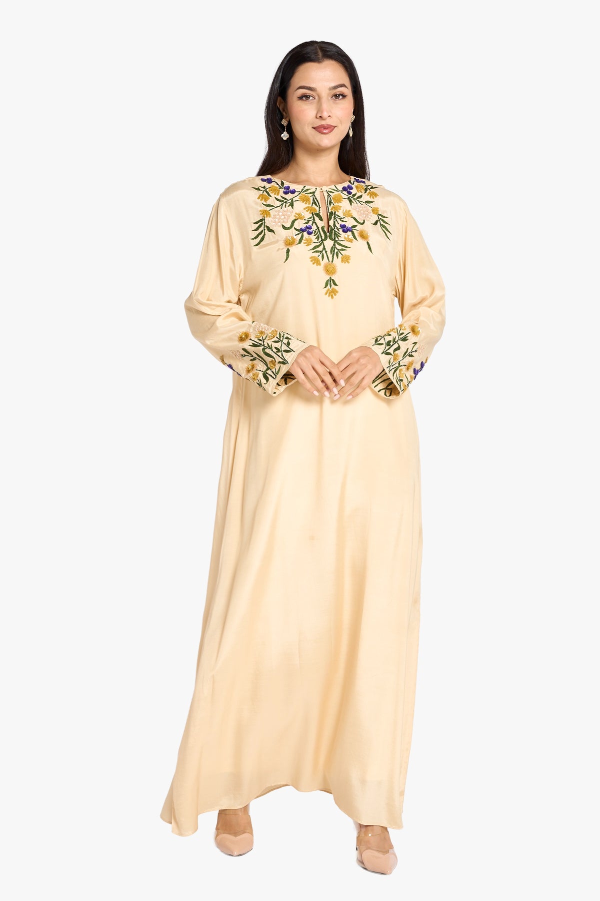 Louzan Jalabiya Linen Handwork Kaftan – Yellow