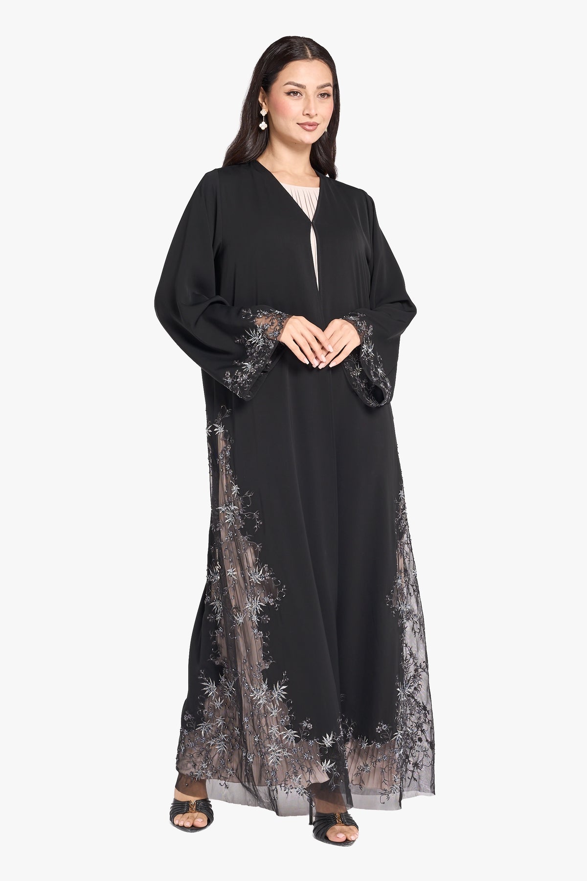 Louzan VIP Abaya – Embroidered Floral Motif with Handcrafted Details